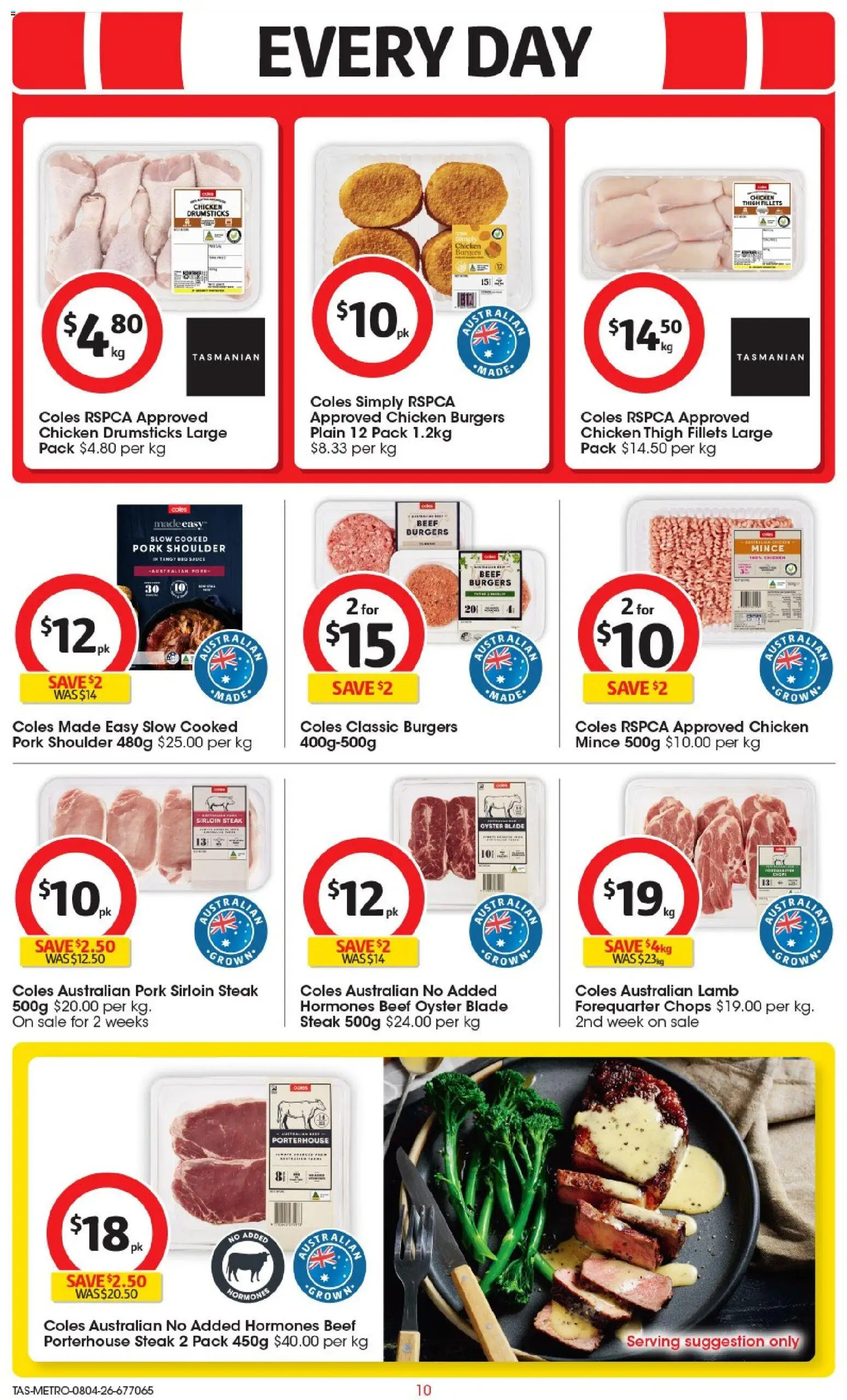 Coles catalogue - valid from 08.04.2026 | Page: 10 | Products: Chicken, Pork, Beef, Steak