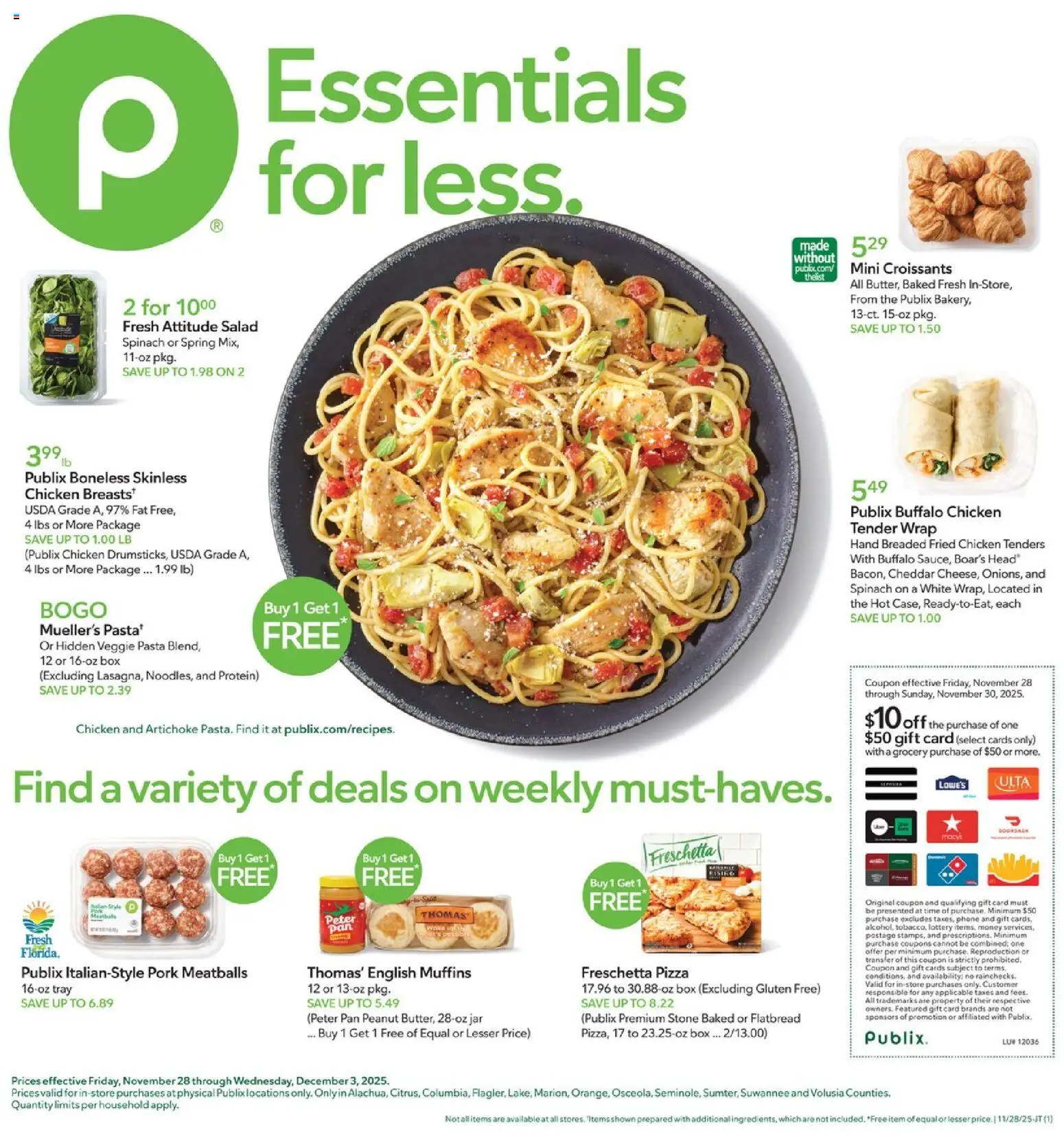 Publix Weekly Ad - valid from 28.11.2025 | Page: 1 | Products: Box, Pan, Pasta, Croissants