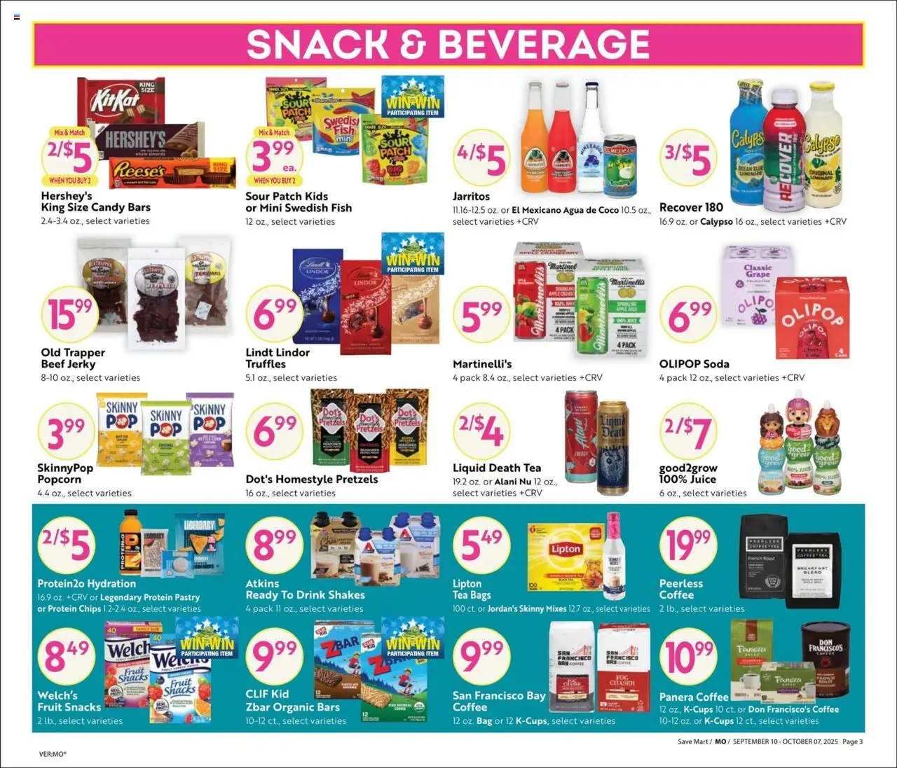 Save Mart Big Book of Savings - valid from 10.09.2025 | Page: 3 | Products: Juice, Fish, Beef, Chips