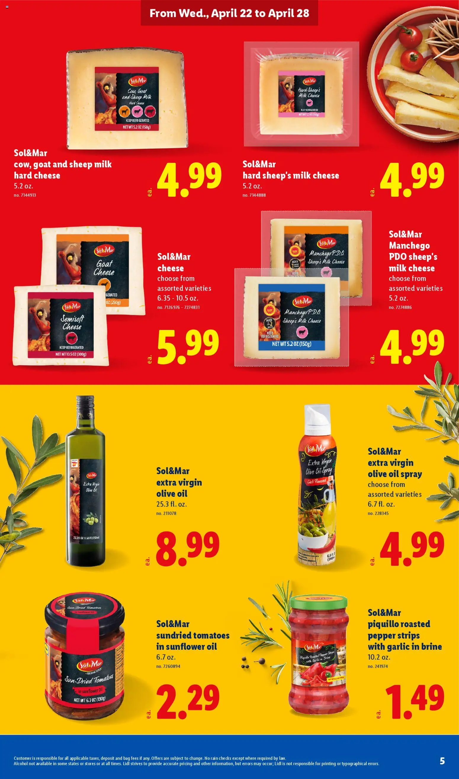 Lidl Weekly Ad - valid from 22.04.2026 | Page: 5 | Products: Cheese, Tomatoes, Garlic, Bag