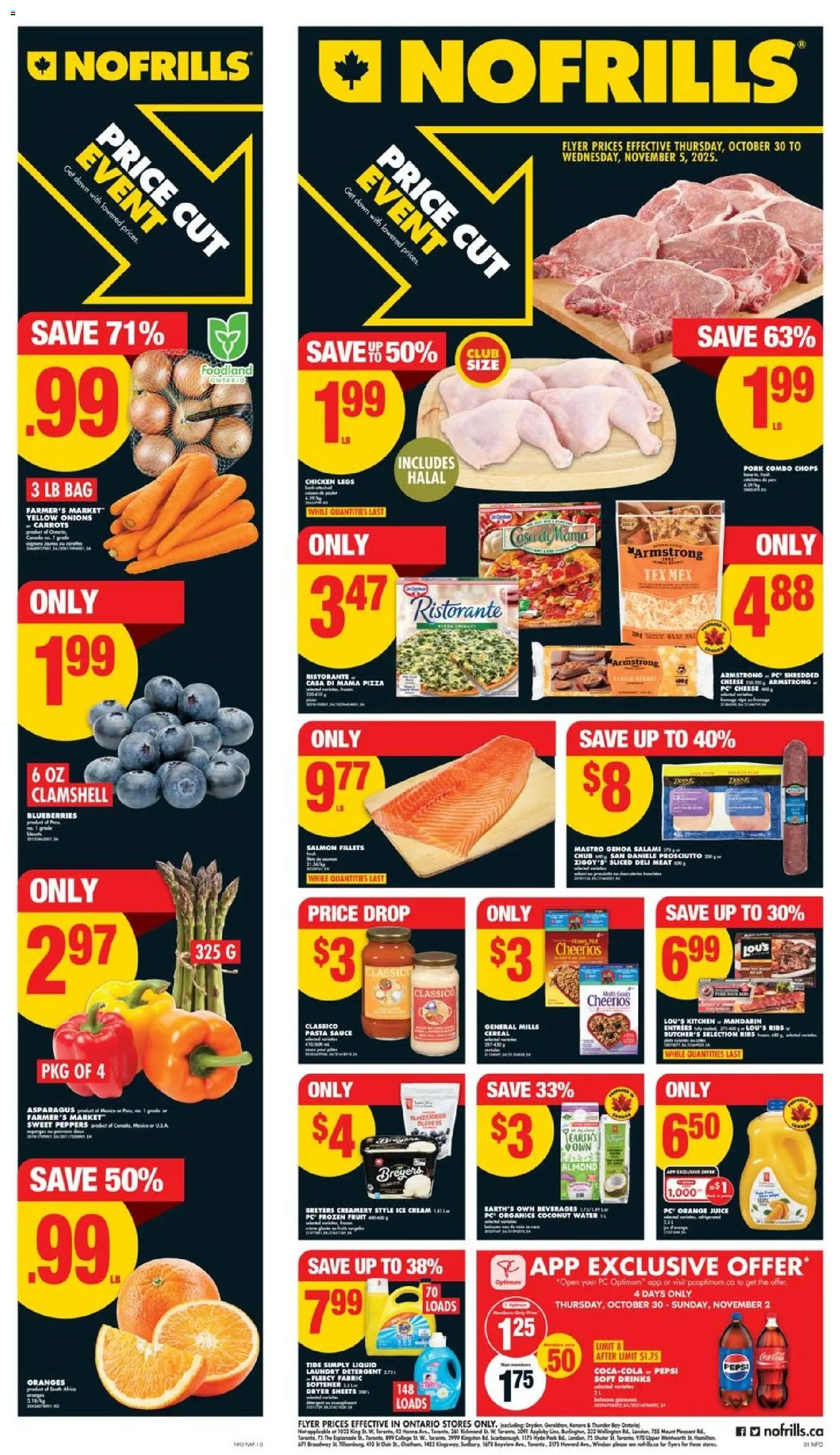 No Frills flyer valid from 30.10.2025 | Page: 1 | Products: Pasta, Cream, Dryer, Pork