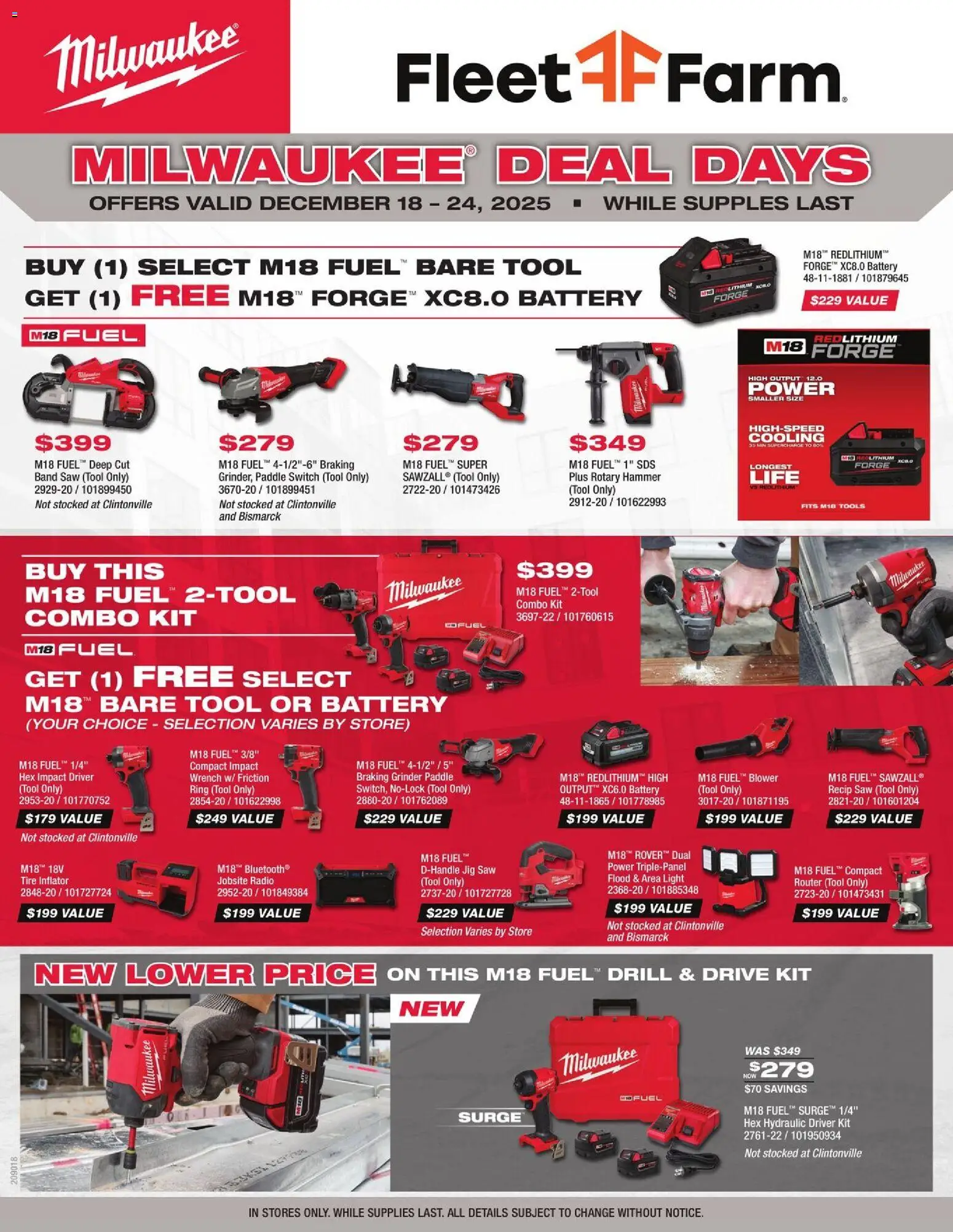 Mills Fleet Farm In Store Only Ad - valid from 18.12.2025 | Page: 1 | Products: Saw, Ring, Grinder, Blower