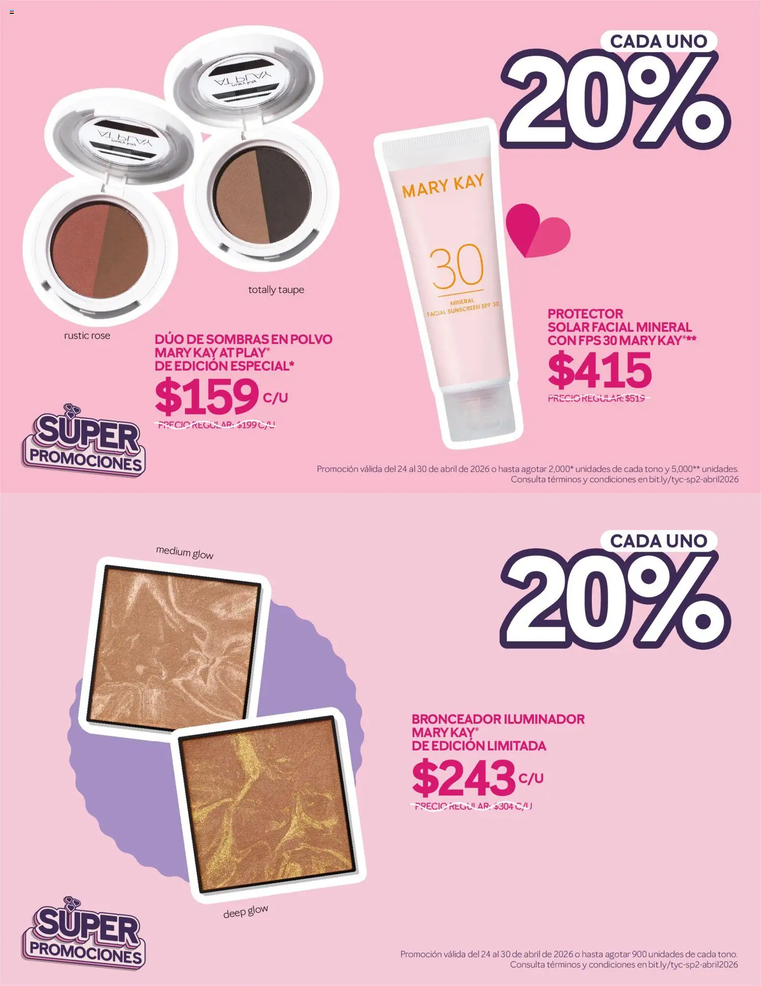 Nuevas ofertas de Mary Kay válidas en toda la República Mexicana desde el 24.04.2026. ¡Encuentra las mejores ofertas en Catálogo Mary Kay Super promociones! | Página: 3 | Productos: Iluminador, Polvo, Bronceador, Protector solar