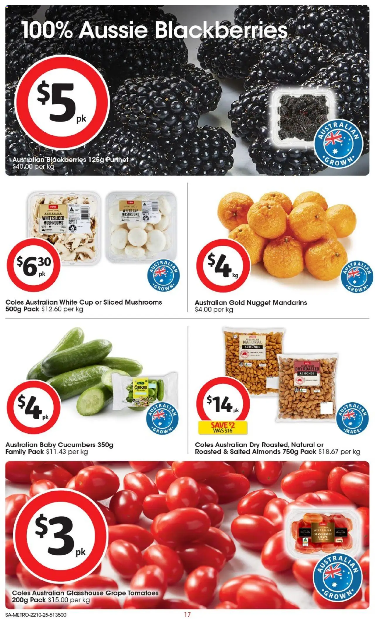 Coles catalogue - valid from 22.10.2025 | Page: 18 | Products: Almonds, Tomatoes, Mandarins, Cucumbers