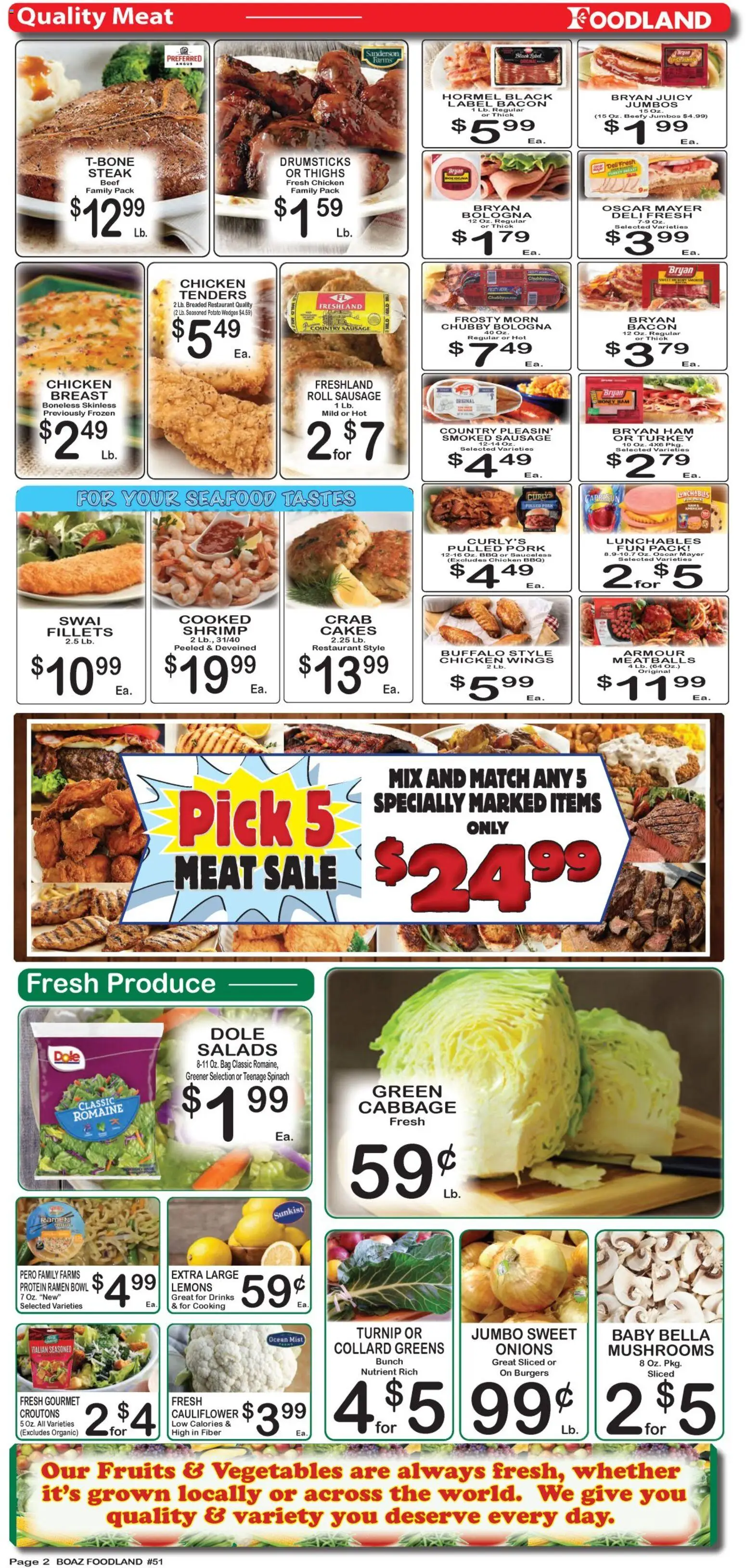 Foodland Weekly Ad - valid from 24.03.2026 | Page: 2 | Products: Romaine, Ham, Pork, Fruits
