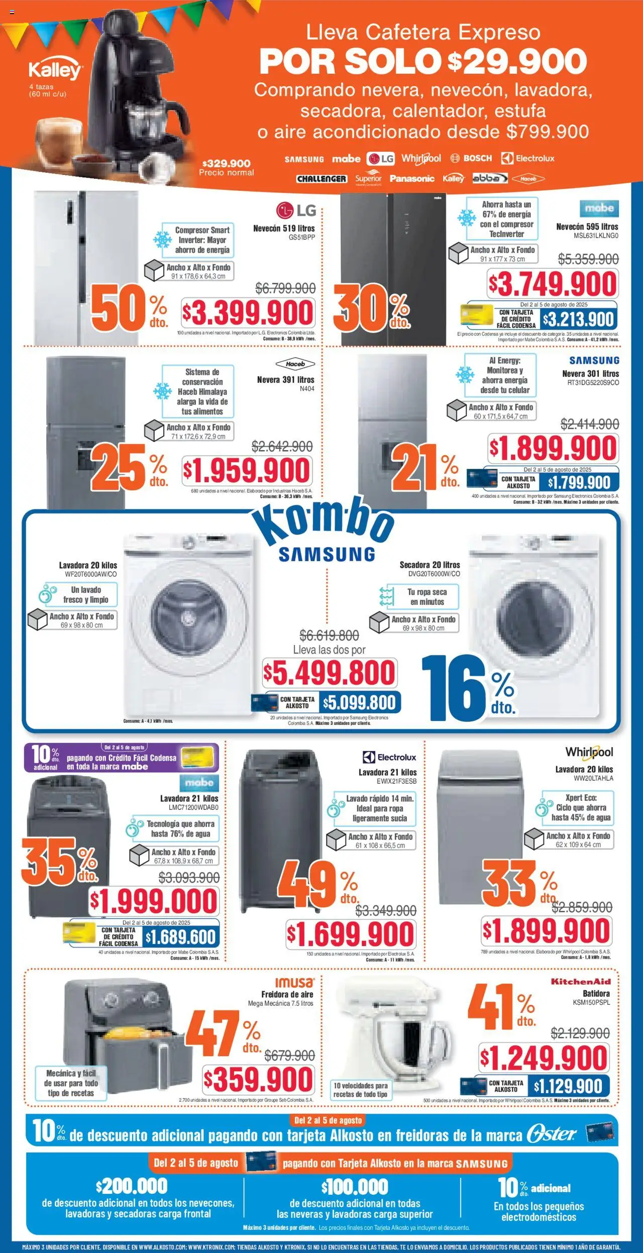 Alkosto revista - valida desde el 02.08.2025 | Página: 6 | Productos: Té, Freidora de aire, Secadora, Batidora