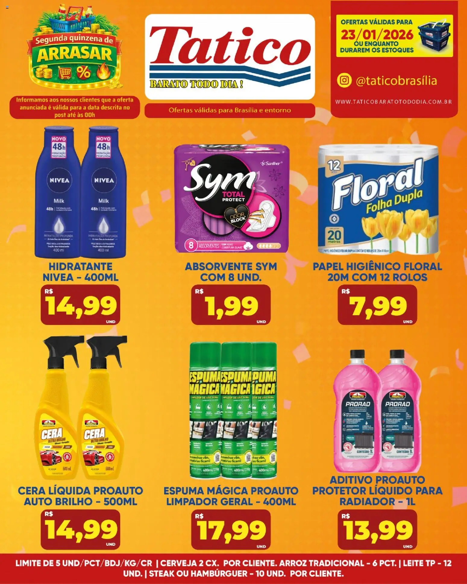Tatico Folheto - válido de 23.01.2026 | Página: 13 | Produtos: Leite, Hambúrguer, Cera, Papel higiênico