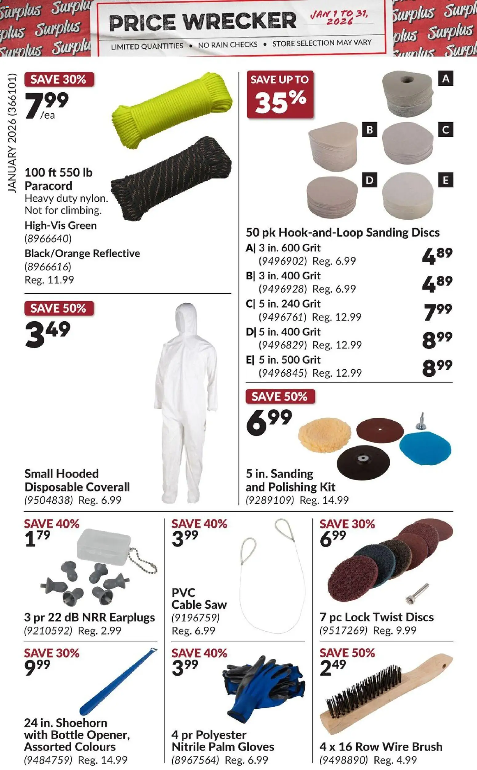 Princess Auto flyer valid from 01.01.2026 | Page: 12 | Products: Gloves, PC, Cable, Brush