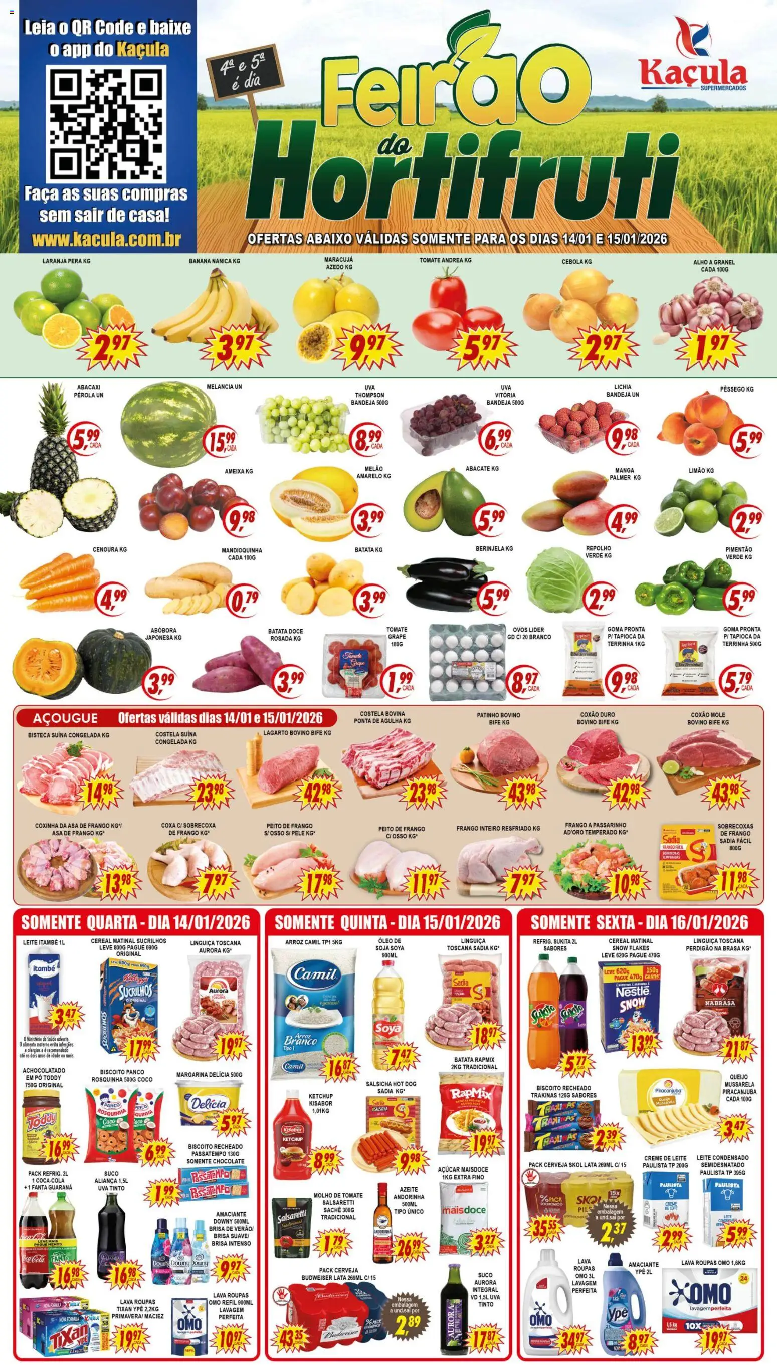 Kaçula Folheto - válido de 14.01.2026 | Página: 1 | Produtos: Pimentão, Cola, Cerveja, Arroz