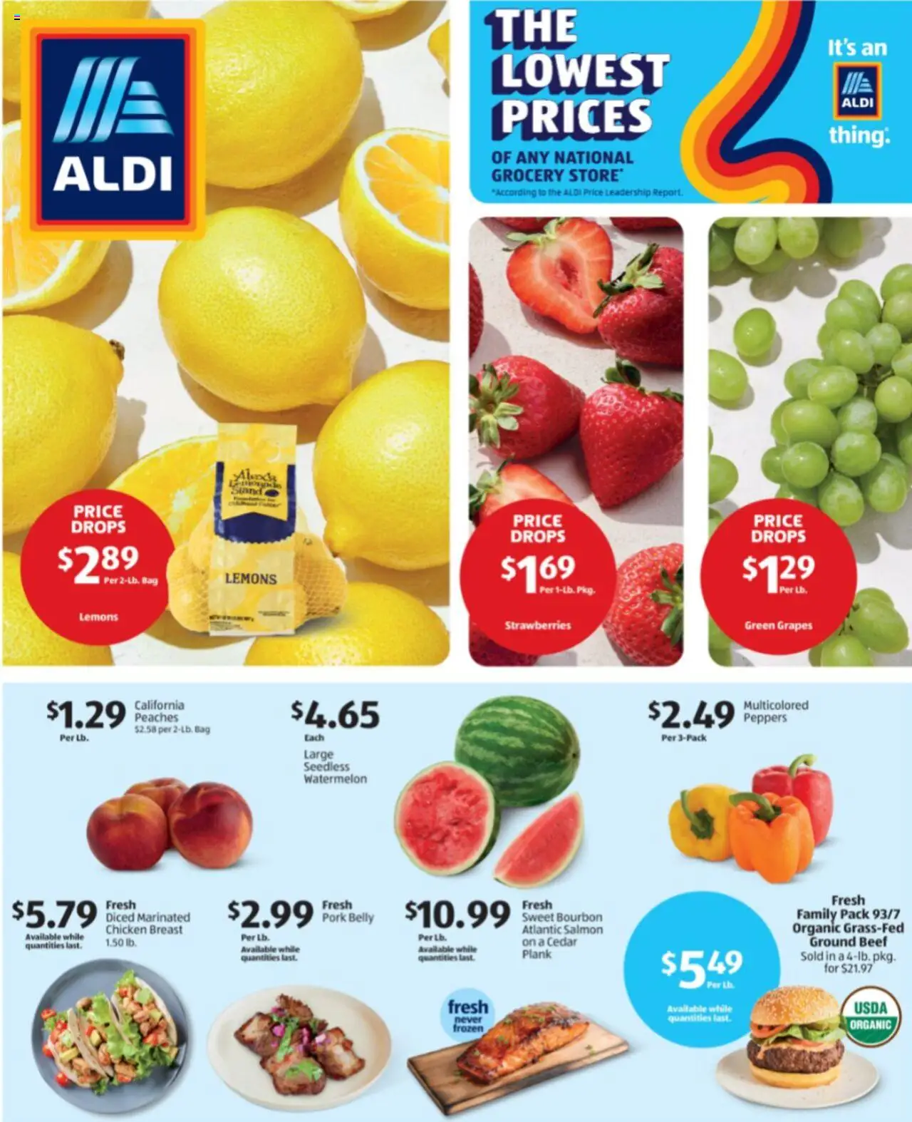 Aldi Weekly Ad - valid from 11.06.2025 | Page: 1 | Products: Pork, Beef, Bourbon, Watermelon