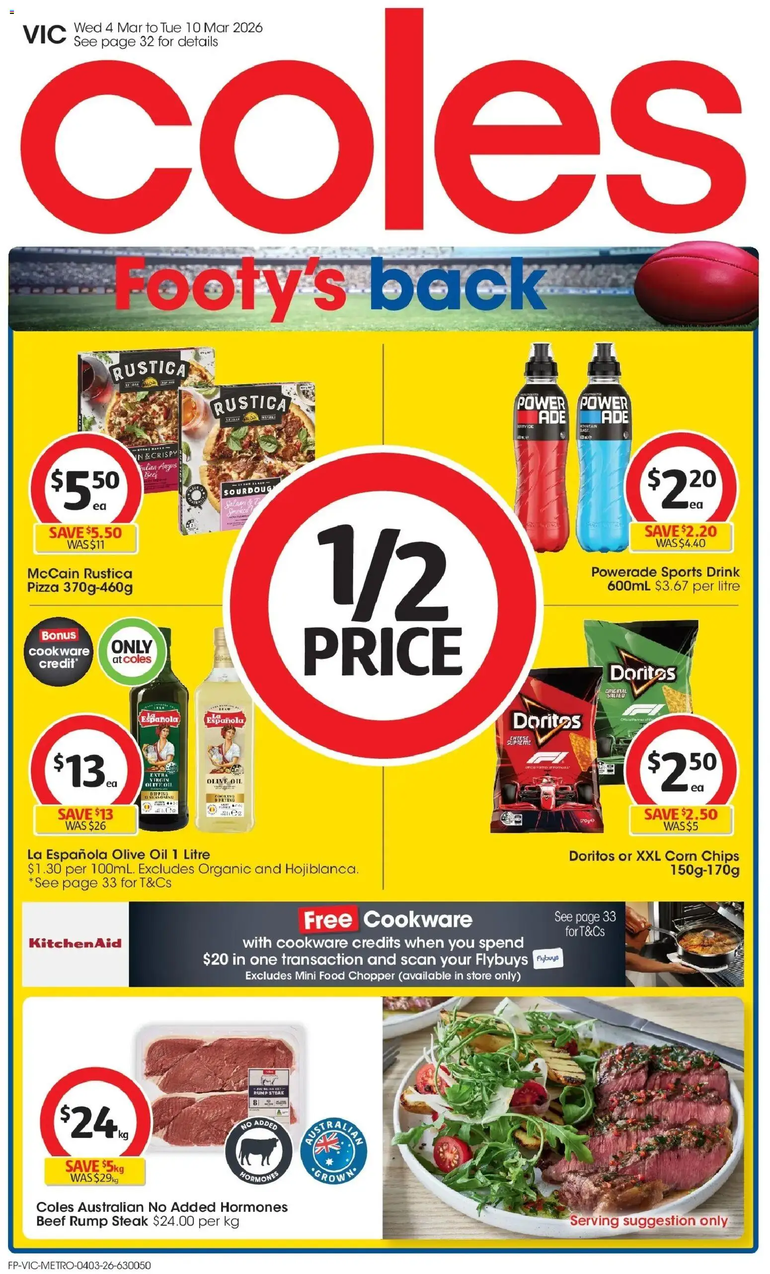 Coles catalogue - valid from 04.03.2026 | Page: 1 | Products: Oil, Pizza, Beef, Cookware