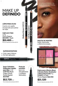 Vista previa Catálogo AVON Campaña 11/2025 válido desde el 23.09.2025 | Página: 18 | Productos: Iluminador, Cepillo, Delineador, Paleta