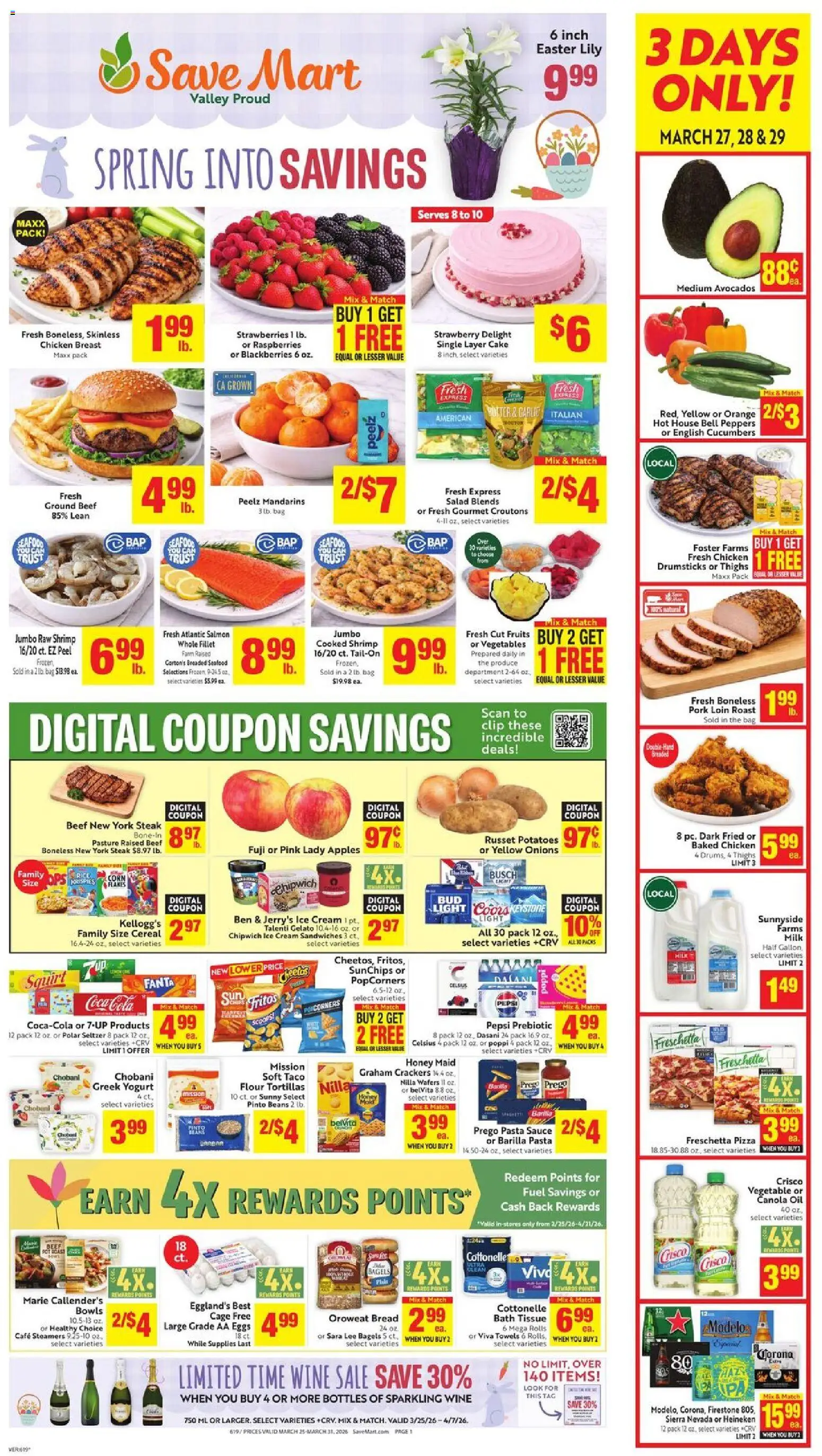 Save Mart Weekly Ad - valid from 25.03.2026 | Page: 1 | Products: Milk, Apples, Pasta, Sauce