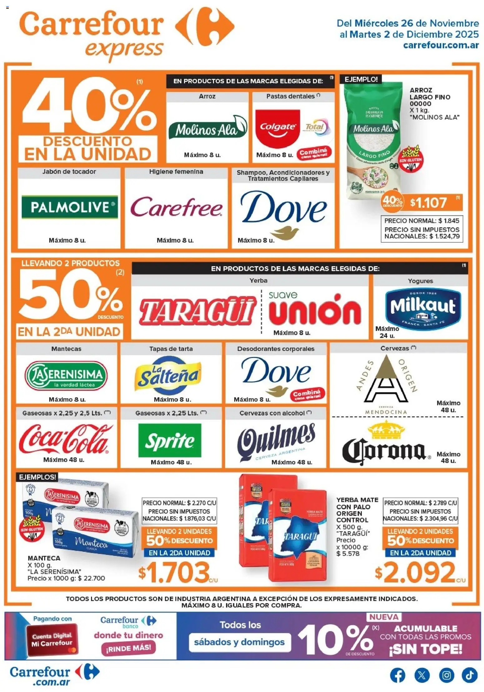 Carrefour ofertas │ válido desde el 26.11.2025 | Página: 1 | Productos: Yerba, Manteca, Cerveza, Arroz