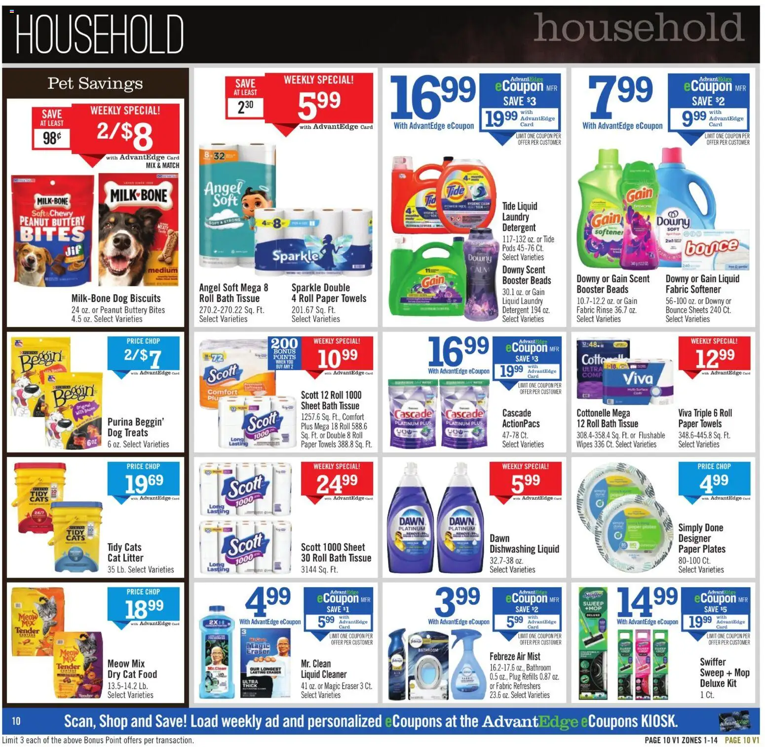 Price Chopper Weekly Ad - valid from 05.04.2026 | Page: 10 | Products: Eraser, Cat Food, Fabric softener, Detergent