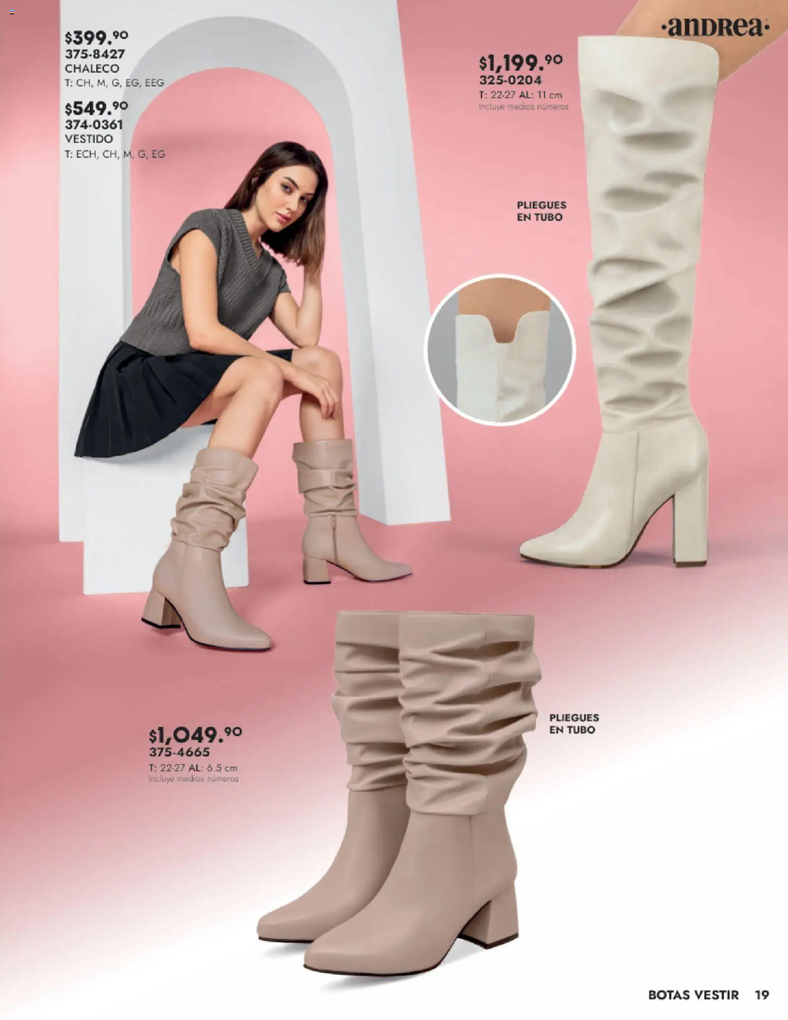 Nuevas ofertas de Andrea válidas en toda la República Mexicana desde el 24.08.2025. ¡Encuentra las mejores ofertas en Andrea - Catálogo Calzado Dama! | Página: 19 | Productos: Chaleco, Botas, Vestido