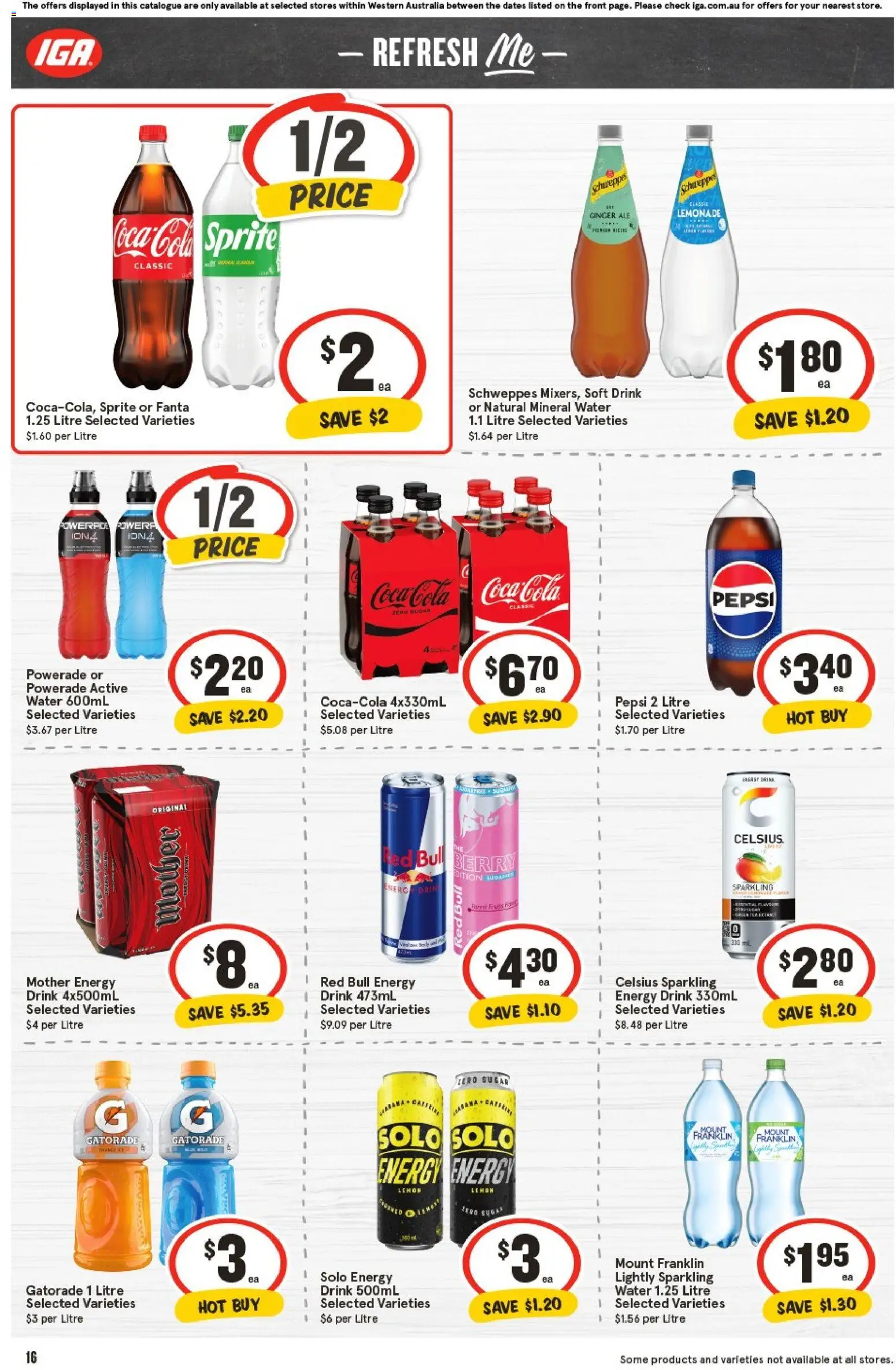 IGA catalogue - valid from 05.11.2025 | Page: 16 | Products: Energy drink, Coca Cola, Pepsi, Sugar