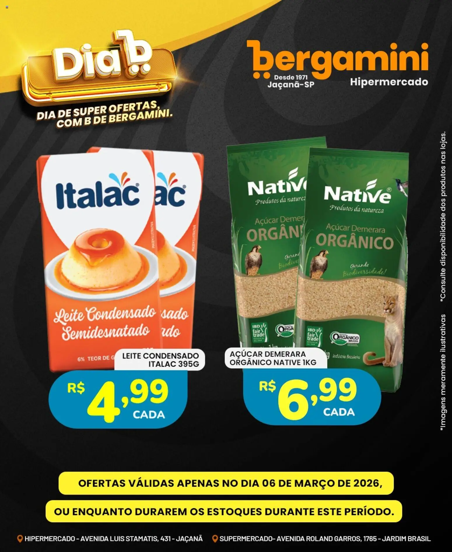 Supermercado Bergamini Folheto - válido de 06.03.2026 | Página: 11 | Produtos: Açúcar demerara, Leite, Açúcar, Leite condensado
