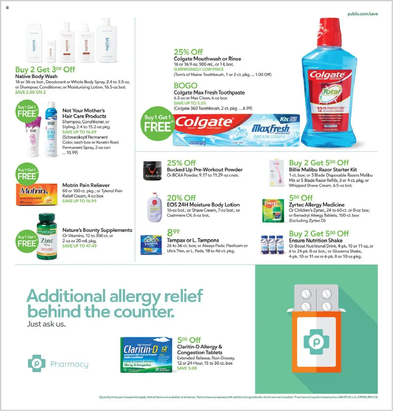 Publix Weekly Ad - valid from 06.08.2025 | Page: 13 | Products: Zinc, Mouthwash, Tampons, Starter
