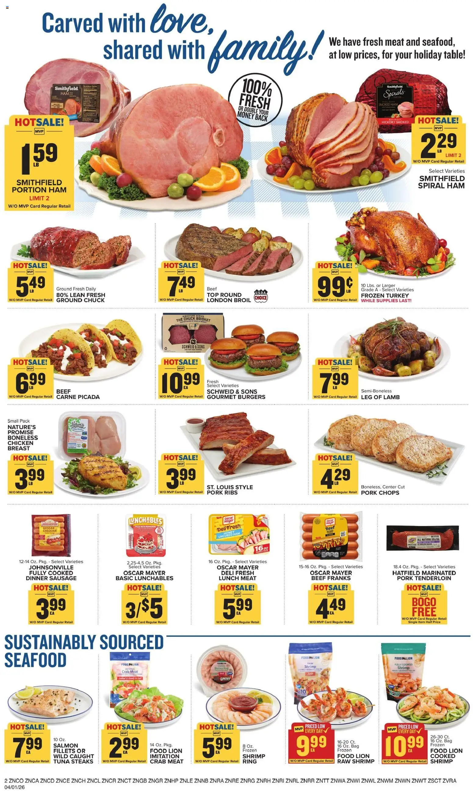 Food Lion Weekly Ad - valid from 01.04.2026 | Page: 4 | Products: Table, Beef, Sausage, Bag