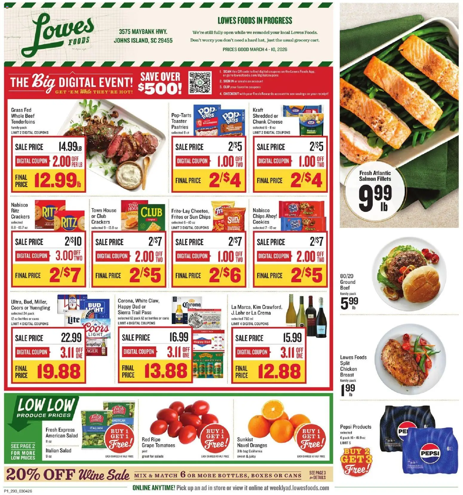 Lowes Foods Weekly Ad - SC - valid from 04.03.2026 | Page: 1 | Products: Clip, Cheese, Wine, Bag