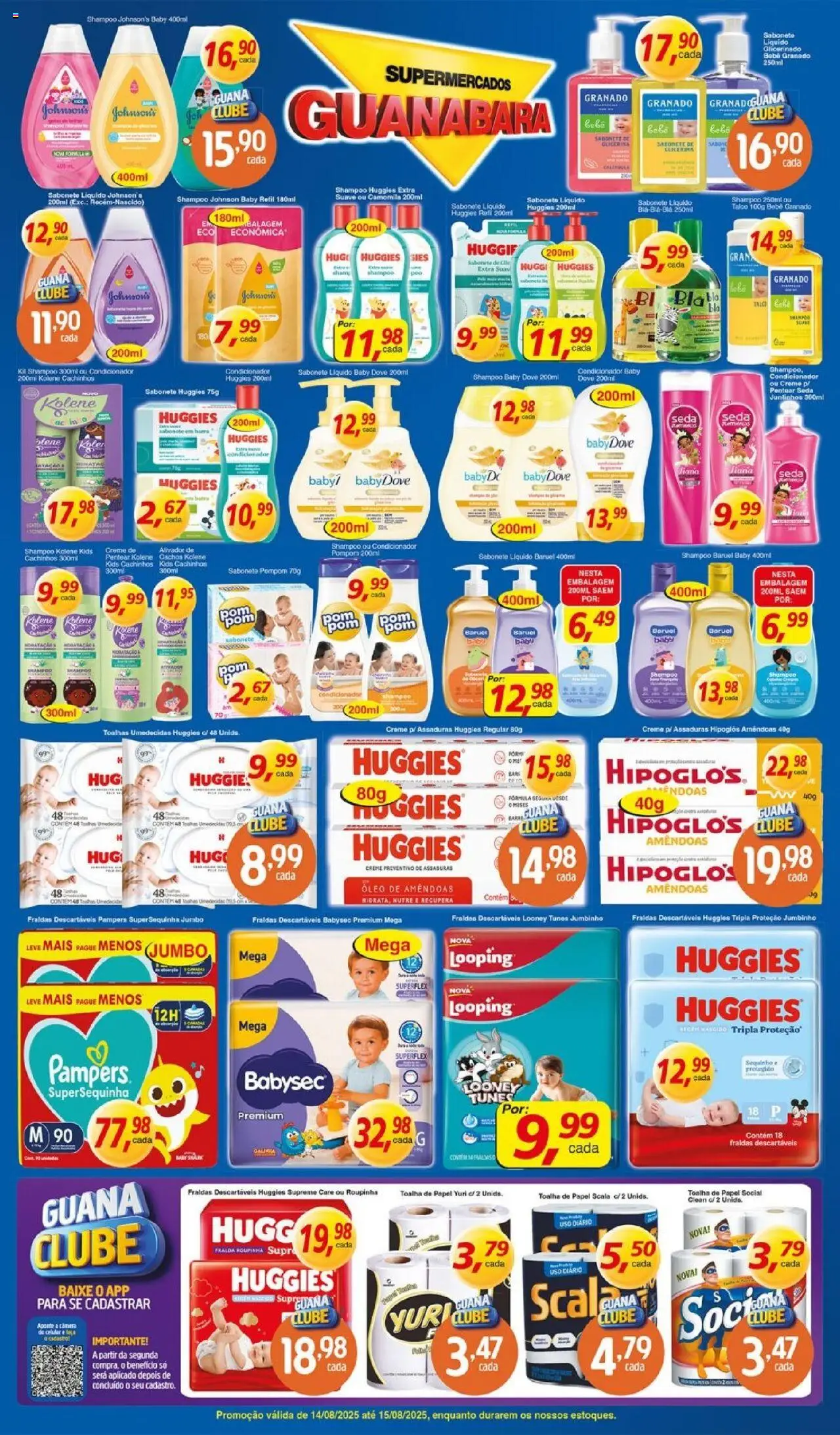 Supermercados Guanabara Folheto - válido de 14.08.2025 | Página: 8 | Produtos: Shampoo, Hipoglós, Pampers, Dove