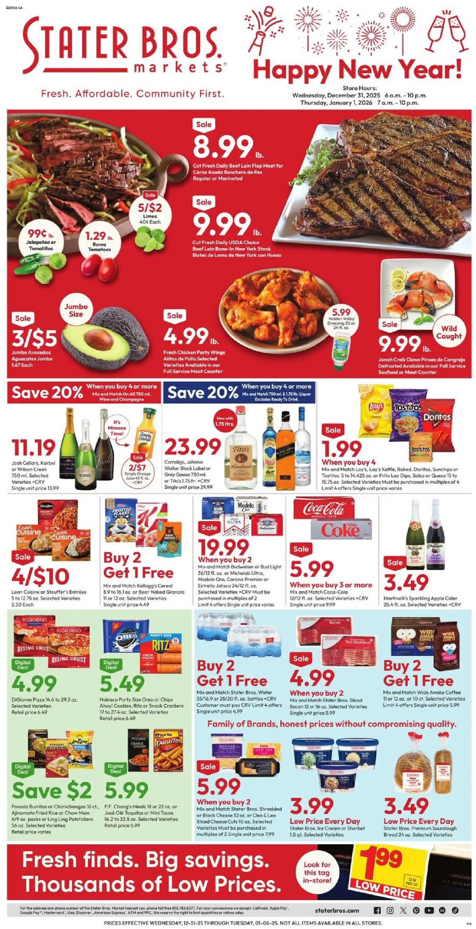 Stater Bros Weekly Ad - valid from 31.12.2025 | Page: 1 | Products: Bread, Juice, Beef, Chips
