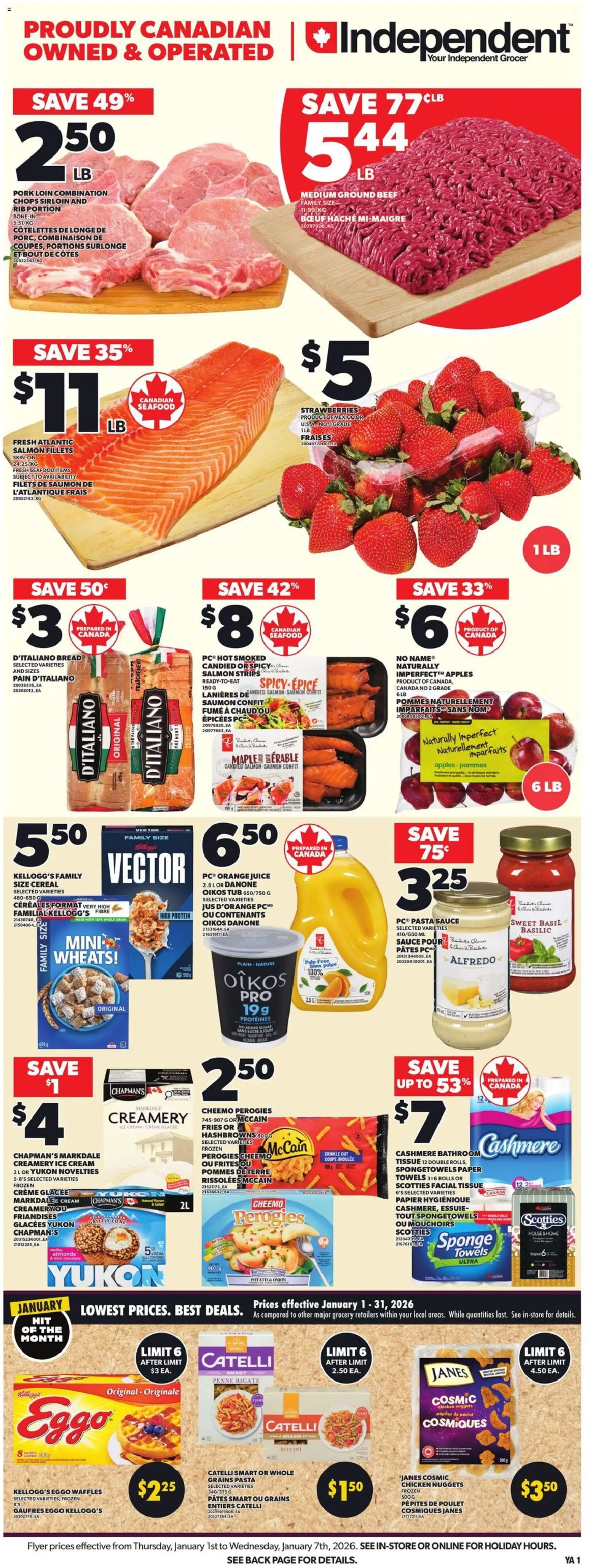 Independent Grocer flyer valid from 01.01.2026 | Page: 1 | Products: Pasta, Milk, Pork, Apples