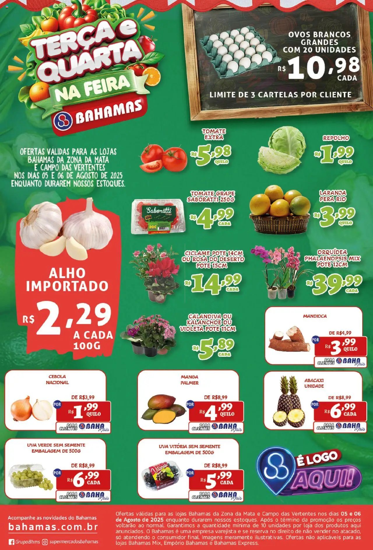 Bahamas Supermercados Folheto - válido de 05.08.2025 | Página: 1 | Produtos: Pera, Cebola, Repolho, Abacaxi