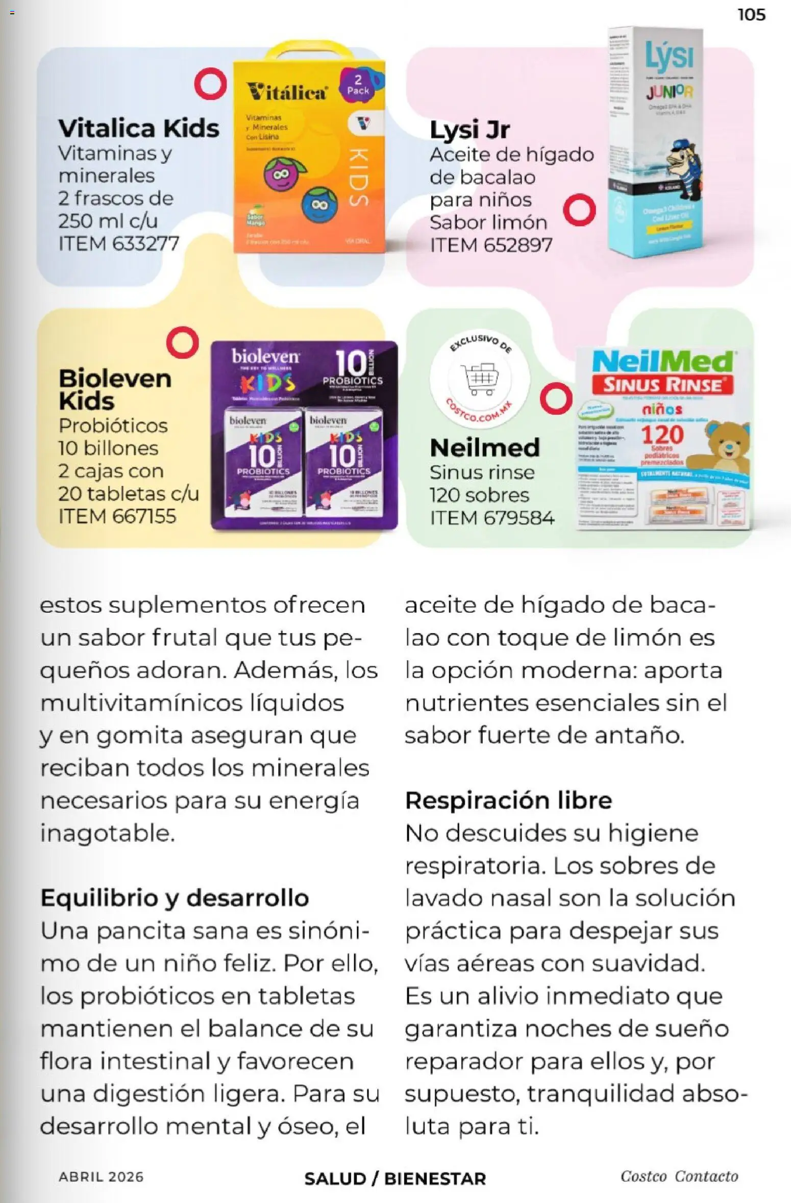 Nuevas ofertas de Costco válidas en toda la República Mexicana desde el 01.04.2026. ¡Encuentra las mejores ofertas en Costco Revista Abril 2026! | Página: 105 | Productos: Limón, Aceite, Vitaminas