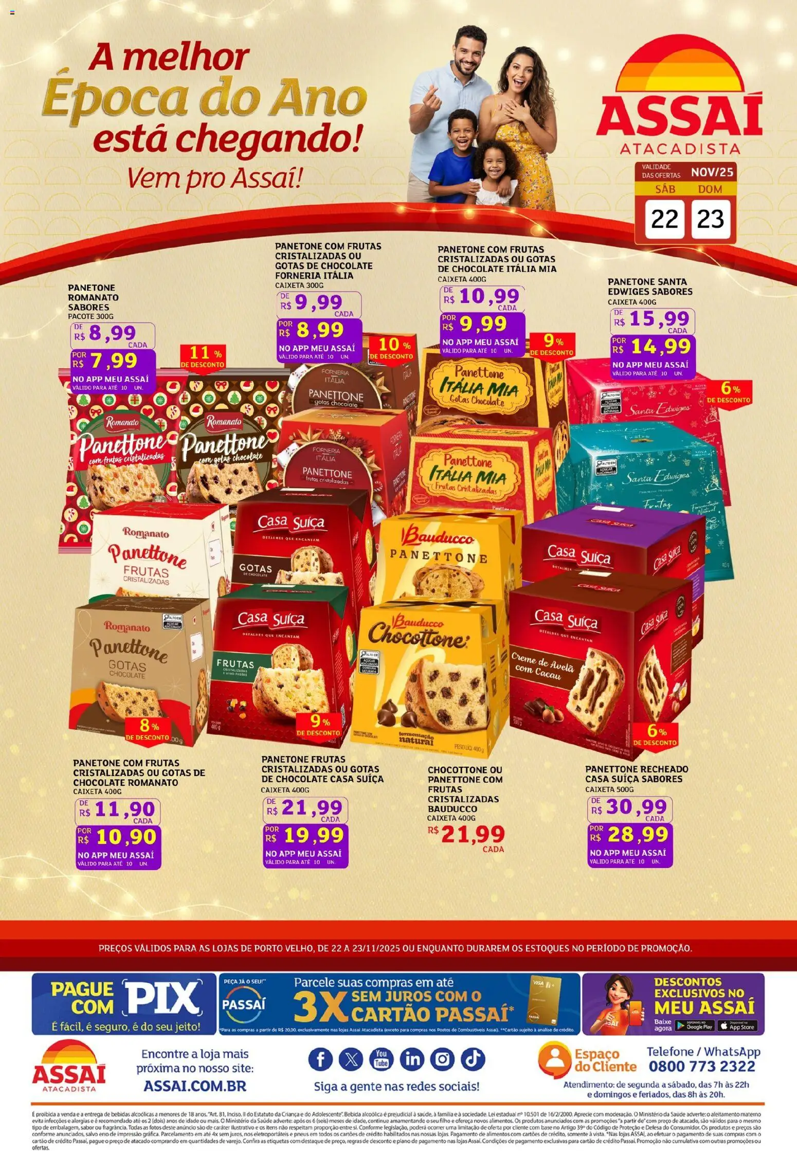 Assaí Atacadista Folheto - válido de 22.11.2025 | Página: 1 | Produtos: Panettone, Chocolate, Creme, Telefone