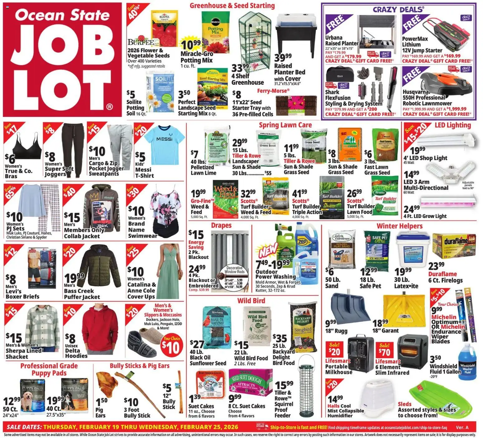Ocean State Job Lot Weekly Ad - valid from 19.02.2026 | Page: 1 | Products: Shelf, Oil, Briefs, Washer