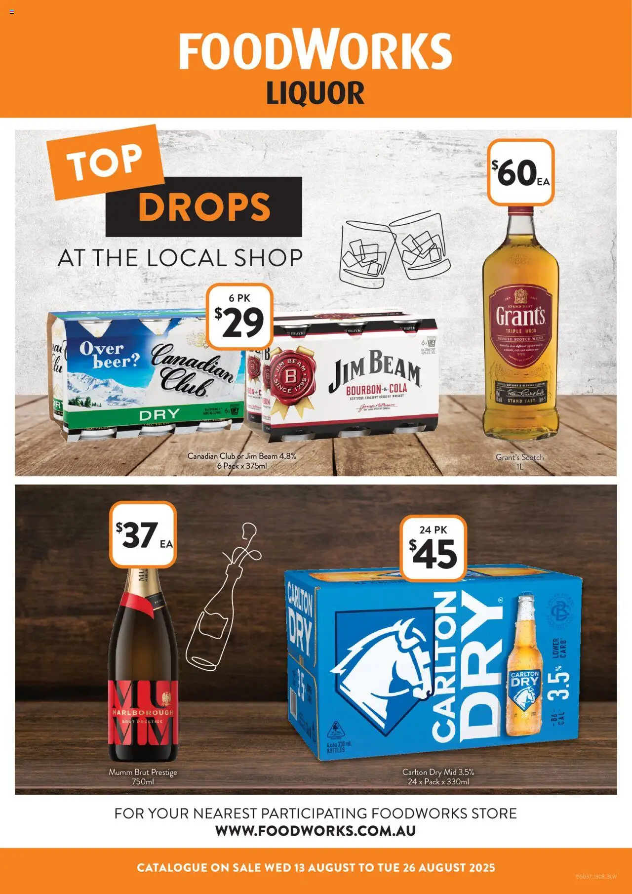 Foodworks catalogue - valid from 13.08.2025 | Page: 1 | Products: Beer, Whiskey, Wood, Scotch
