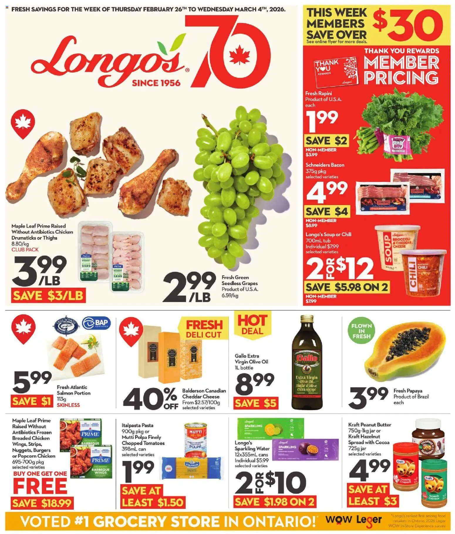 Longo's flyer valid from 26.02.2026 | Page: 1 | Products: Pasta, Cheese, Oil, Tomatoes