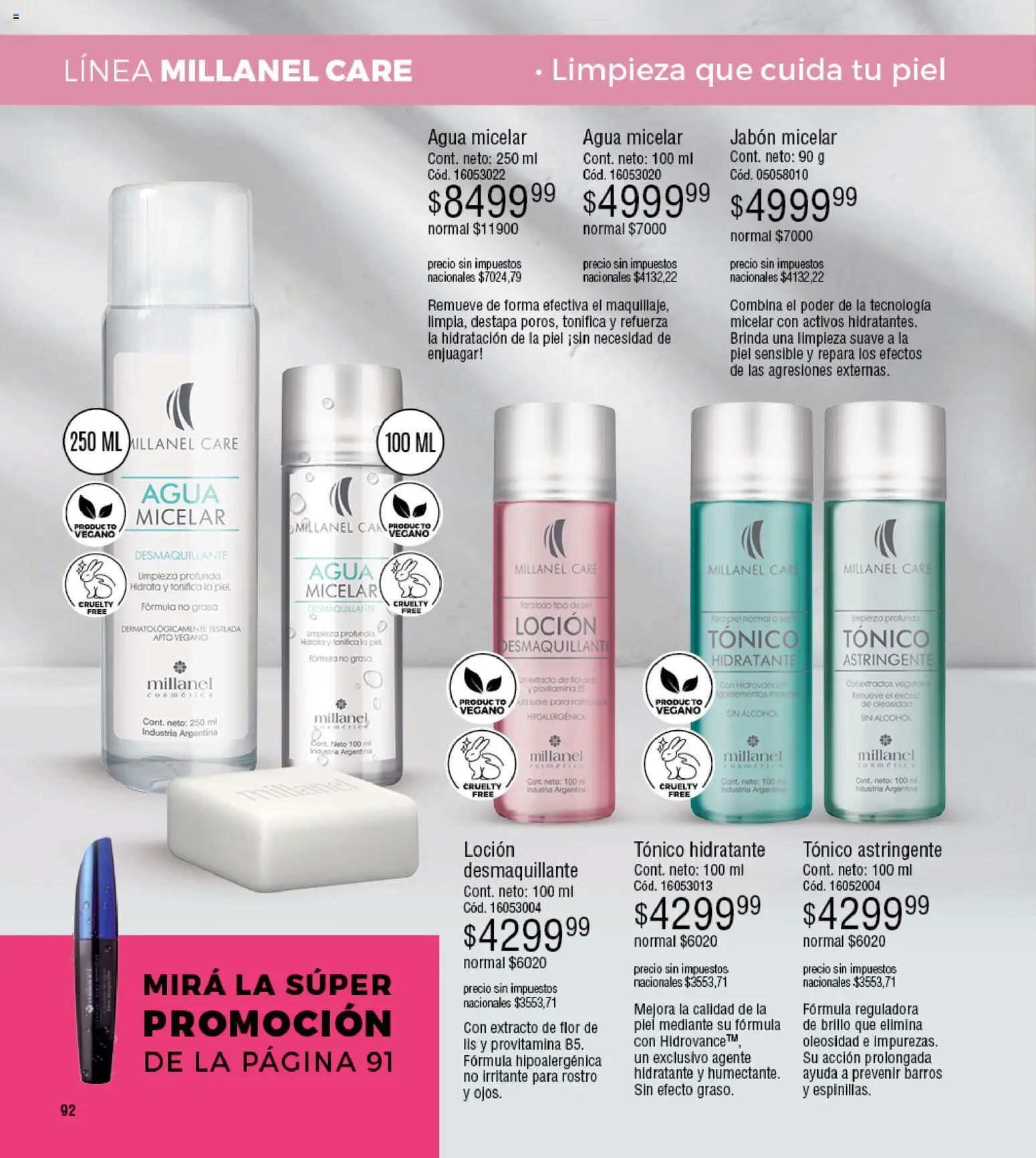 Millanel - Catálogo │ válido desde el 02.03.2026 | Página: 92 | Productos: Desmaquillante, Brillo, Loción, Agua