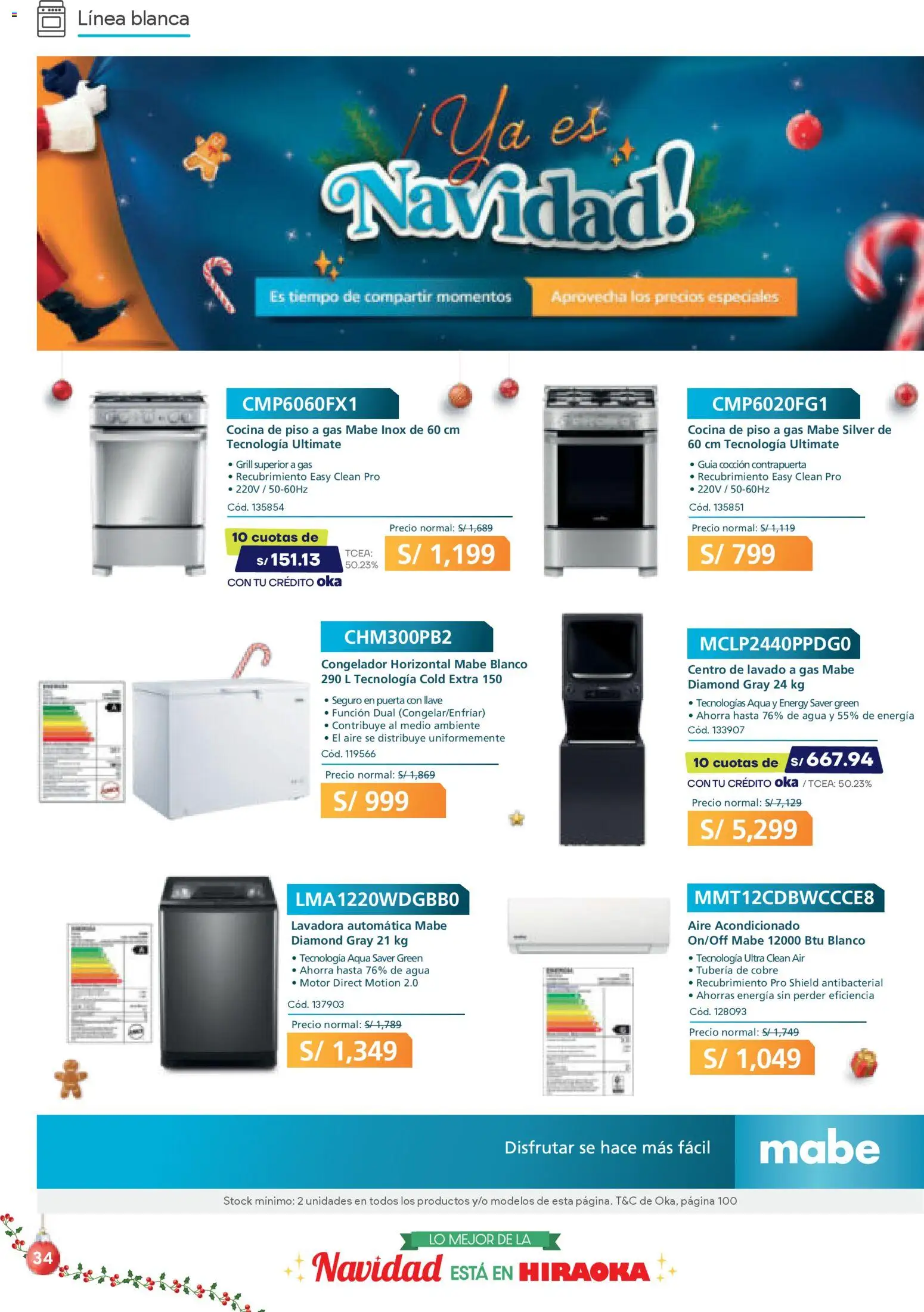 Catálogo Hiraoka válido desde 06.12.2025 | Página: 34 | Productos: Congelador, Lavadora, Cocina, Aire acondicionado