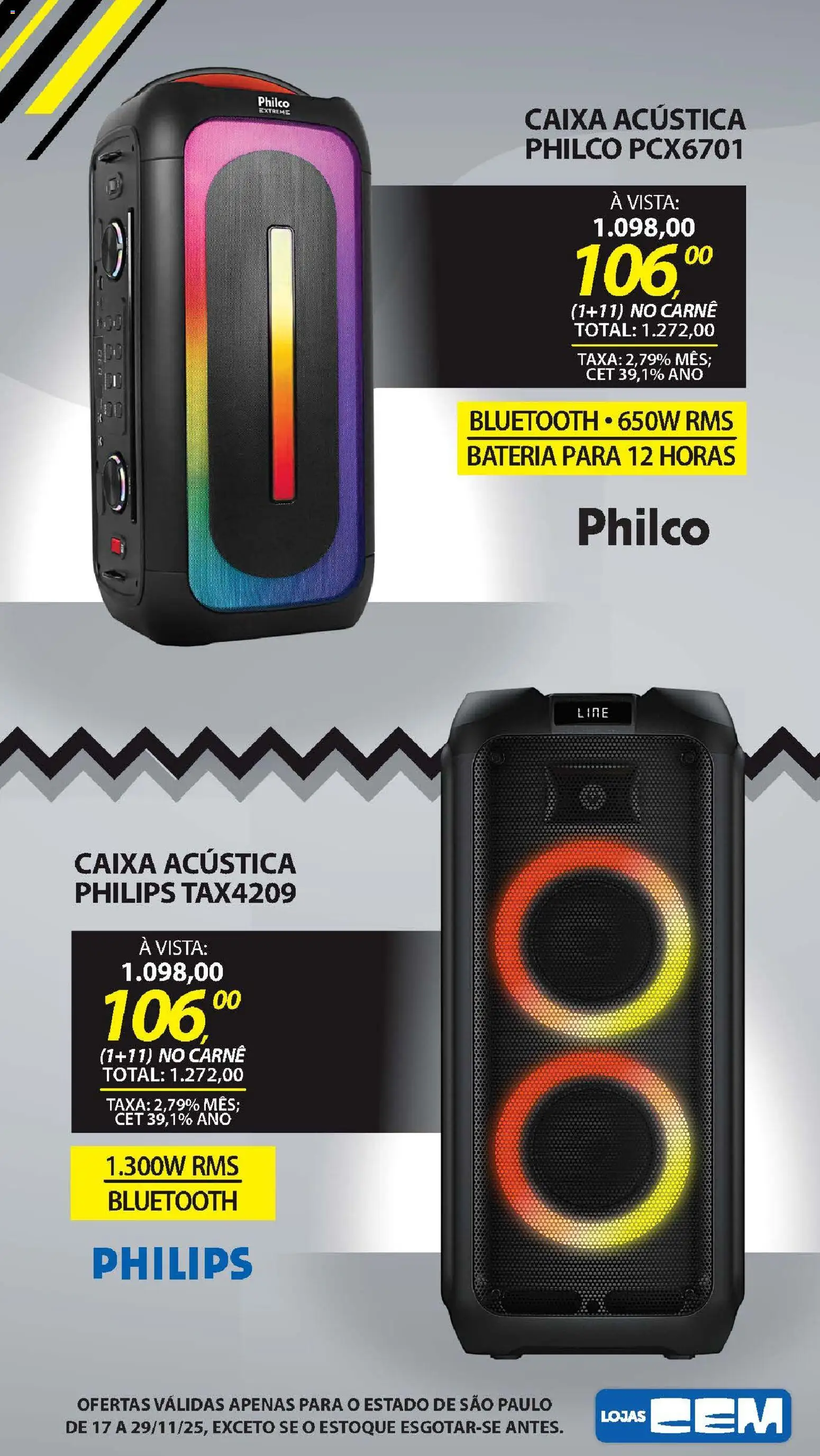 Lojas Cem Folheto - válido de 17.11.2025 | Página: 61 | Produtos: Caixa acústica, Caixa, Bateria, Carne