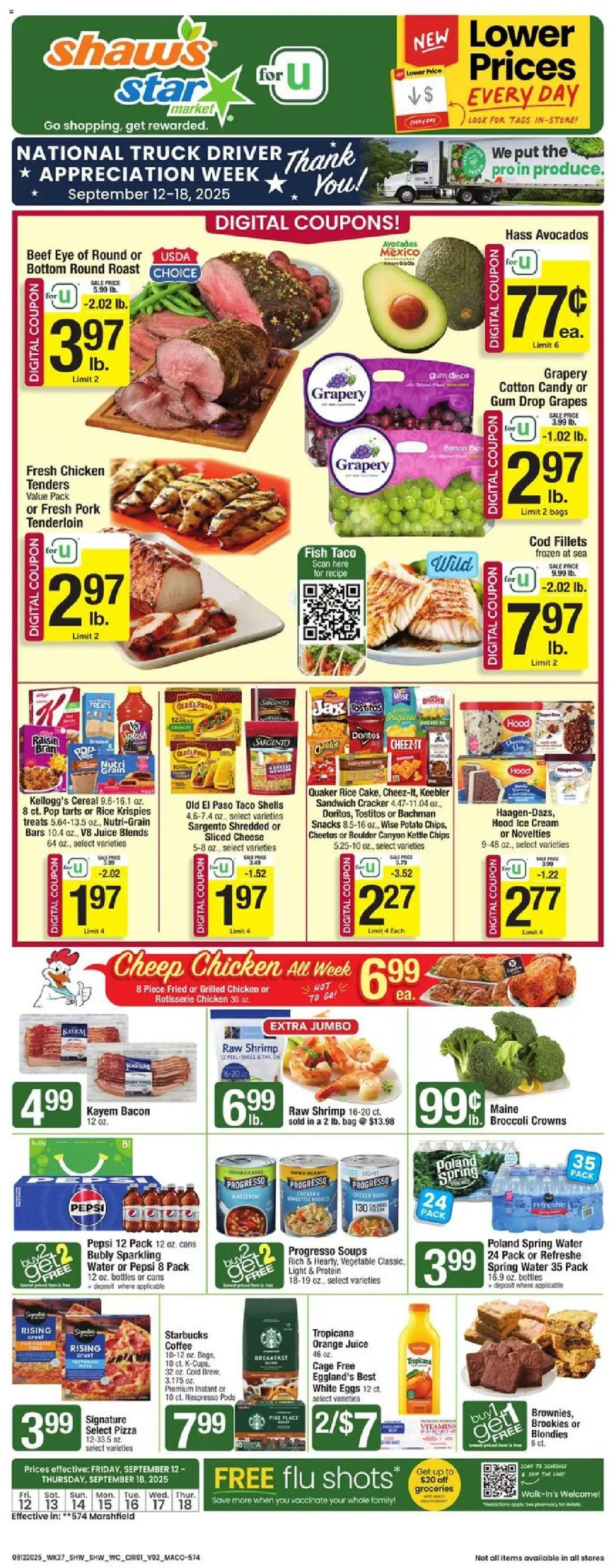 Star Market Weekly Ad - MA - valid from 12.09.2025 | Page: 1 | Products: Pizza, Ice cream, Grapes, Bag