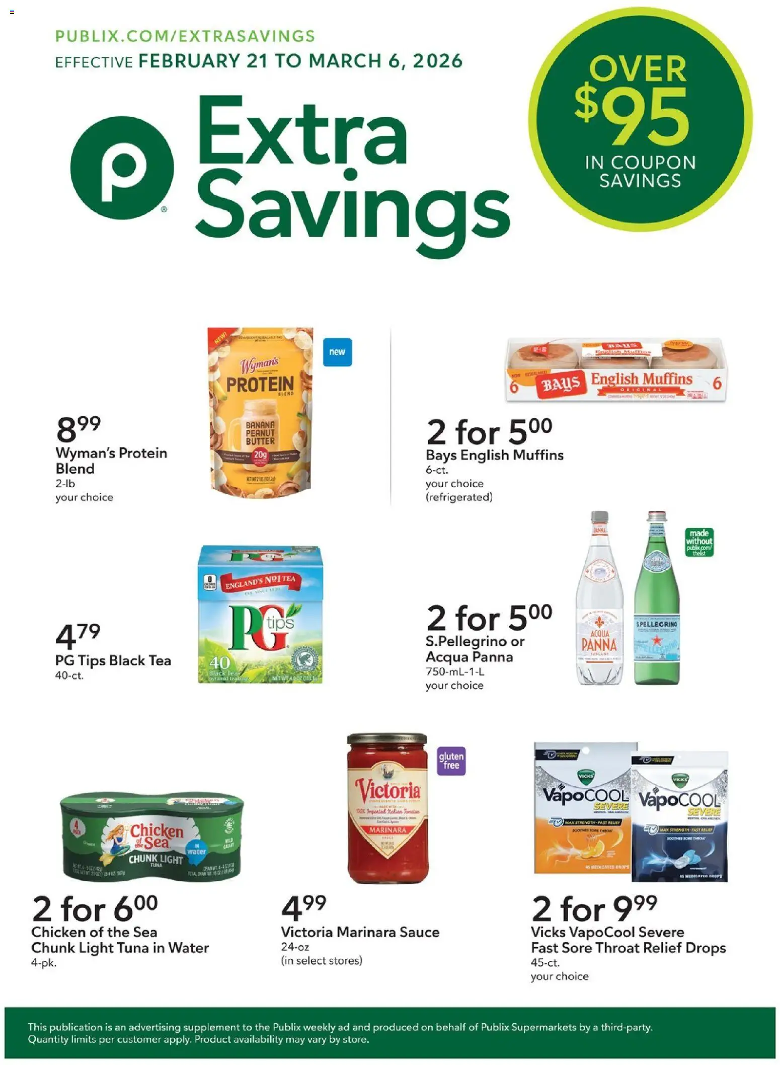 Publix Extra Savings - valid from 21.02.2026 | Page: 1 | Products: Butter, Tea, Water, Sauce