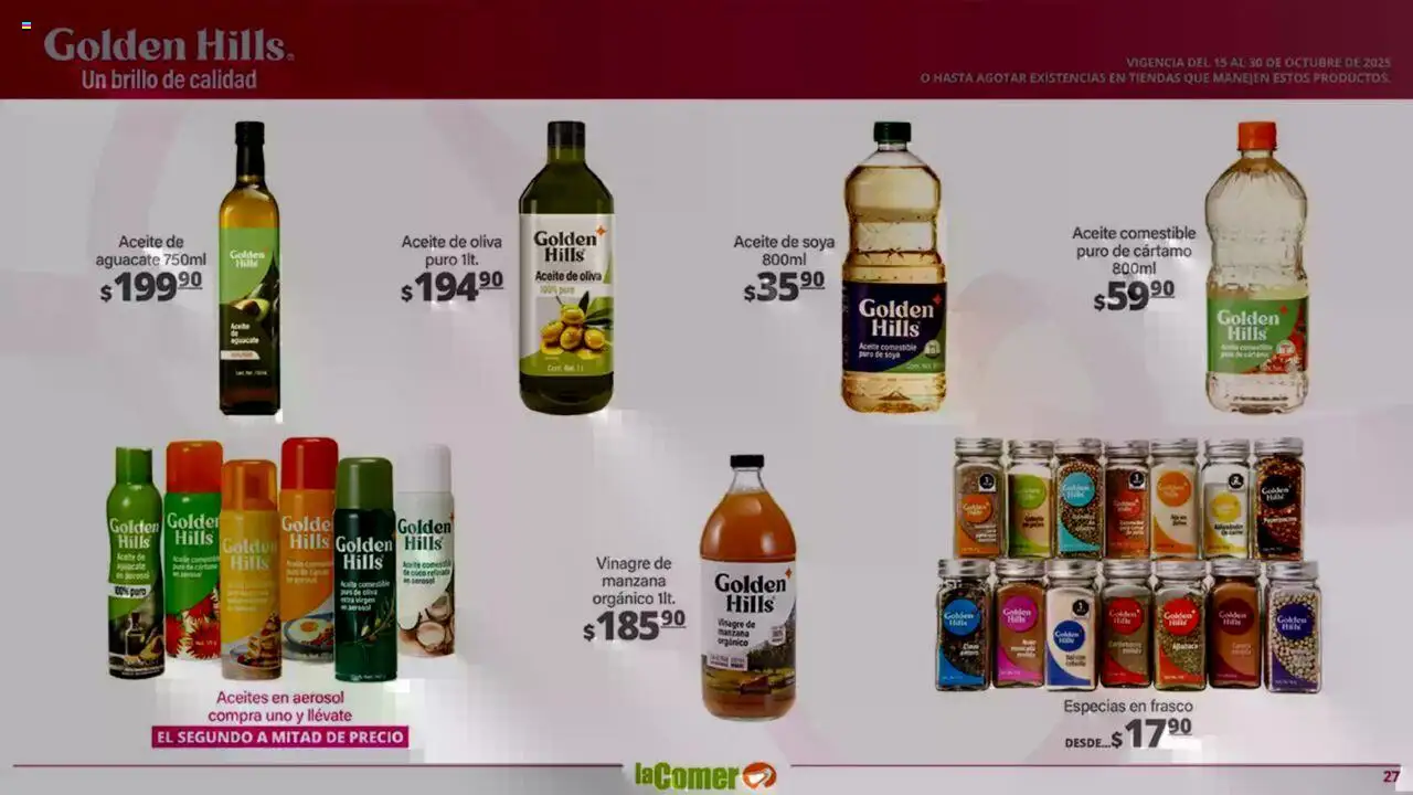 Nuevas ofertas de La Comer válidas en toda la República Mexicana desde el 15.10.2025. ¡Encuentra las mejores ofertas en La Comer - Folleto! | Página: 27 | Productos: Aceite de oliva, Frasco, Manzana, Aguacate