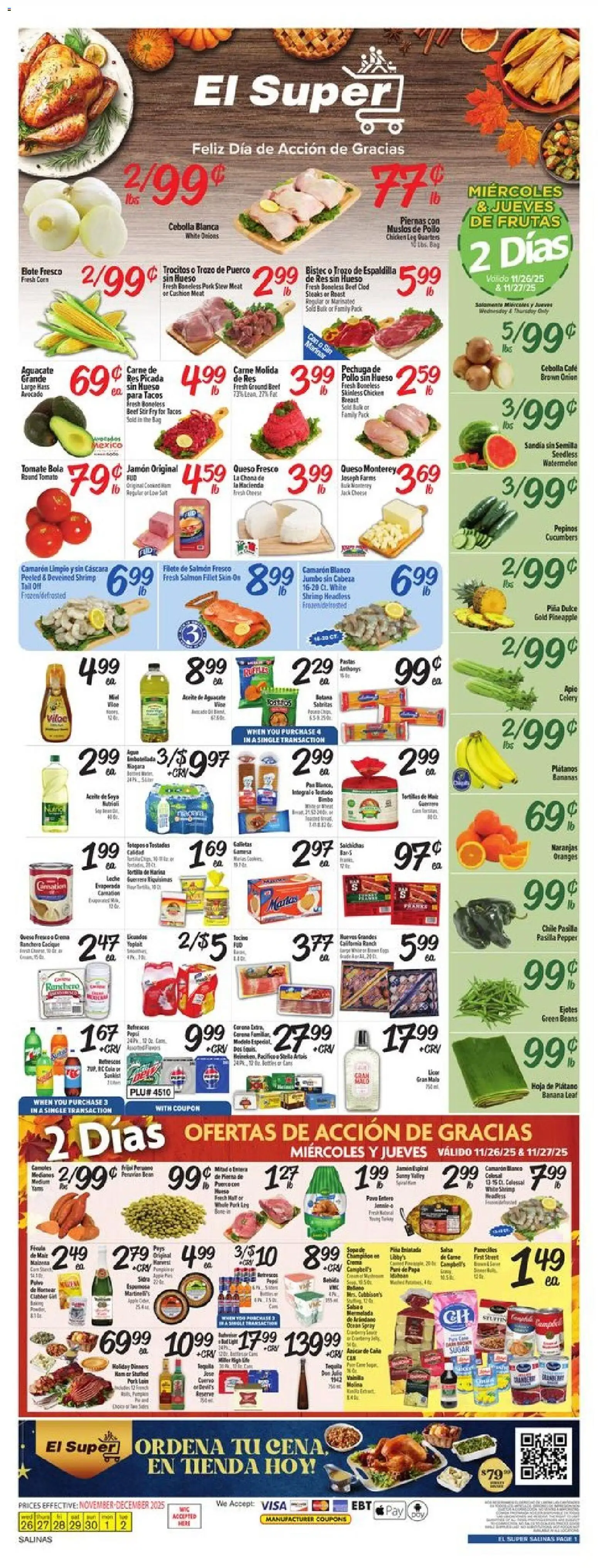 El Super Weekly Ad - CA - valid from 26.11.2025 | Page: 1 | Products: Beef, Pineapple, Sugar, Pepper