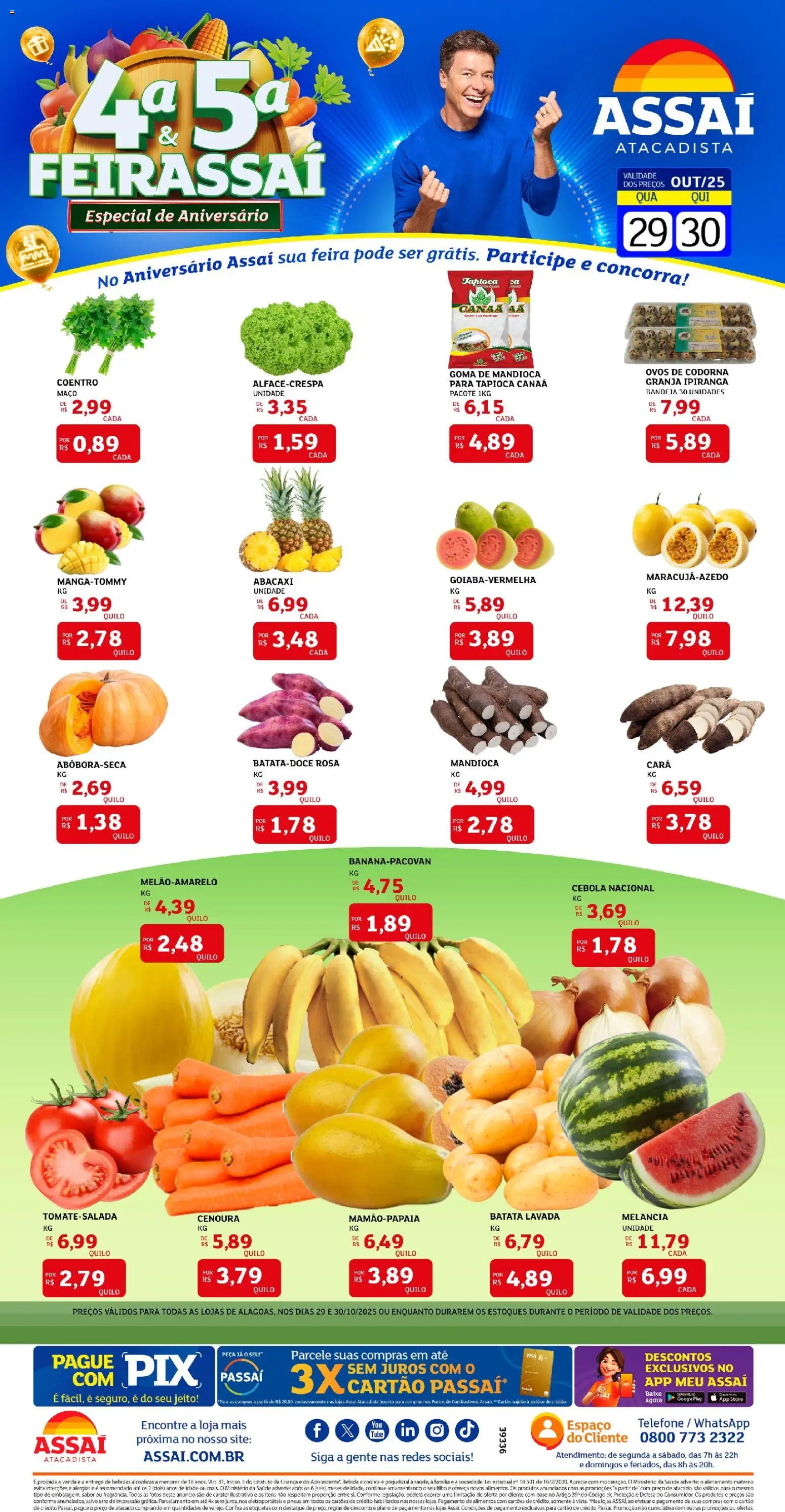 Assaí Atacadista Folheto - válido de 29.10.2025 | Página: 1 | Produtos: Melancia, Tapioca, Ovos, Telefone