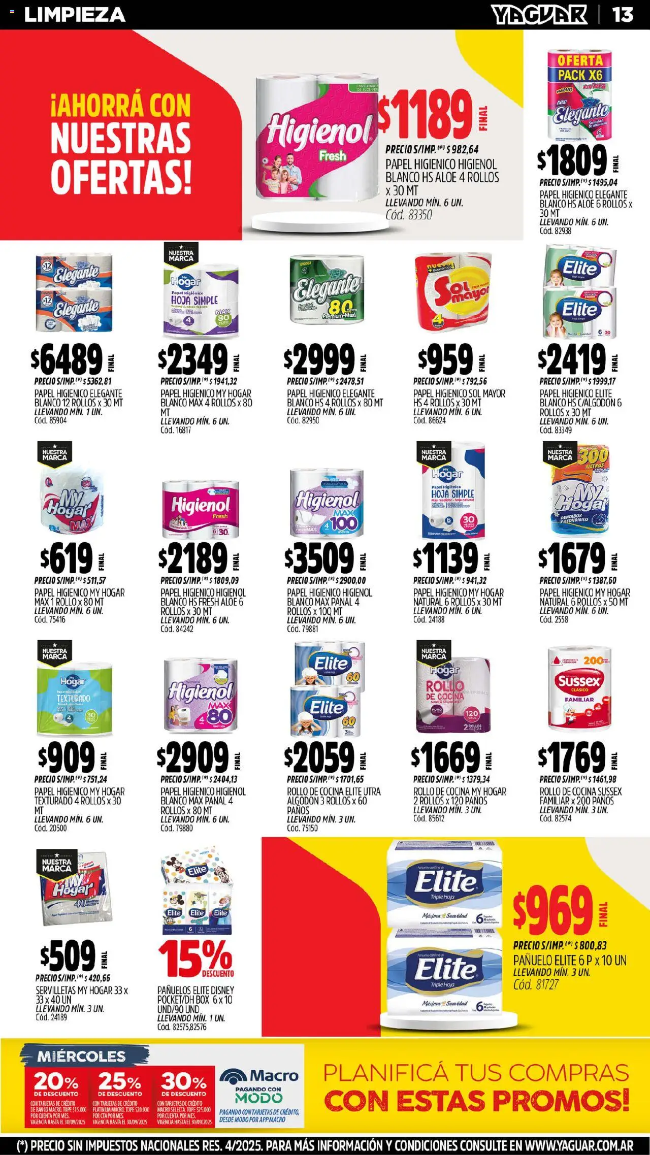 Yaguar - Bahía Blanca │ válido desde el 15.09.2025 | Página: 14 | Productos: Papel higiénico, Algodón, Pañuelo, Servilletas