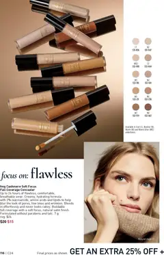 Preview of fmg Cashmere Soft Focus Full Coverage Concealer, Up to 24 hours of flawless, comfortable, breathable wear. Creamy, hydrating formula with 2% niacinamide, amino acids and lipids to help blur the look of pores, fine lines and wrinkles. Blends in effortlessly and never looks cakey. Buildable full coverage with a soft focus, natural satin finish. Formulated without parabens and talc. 7 g from shop Avon valid from 20.11.2025 | Page: 116