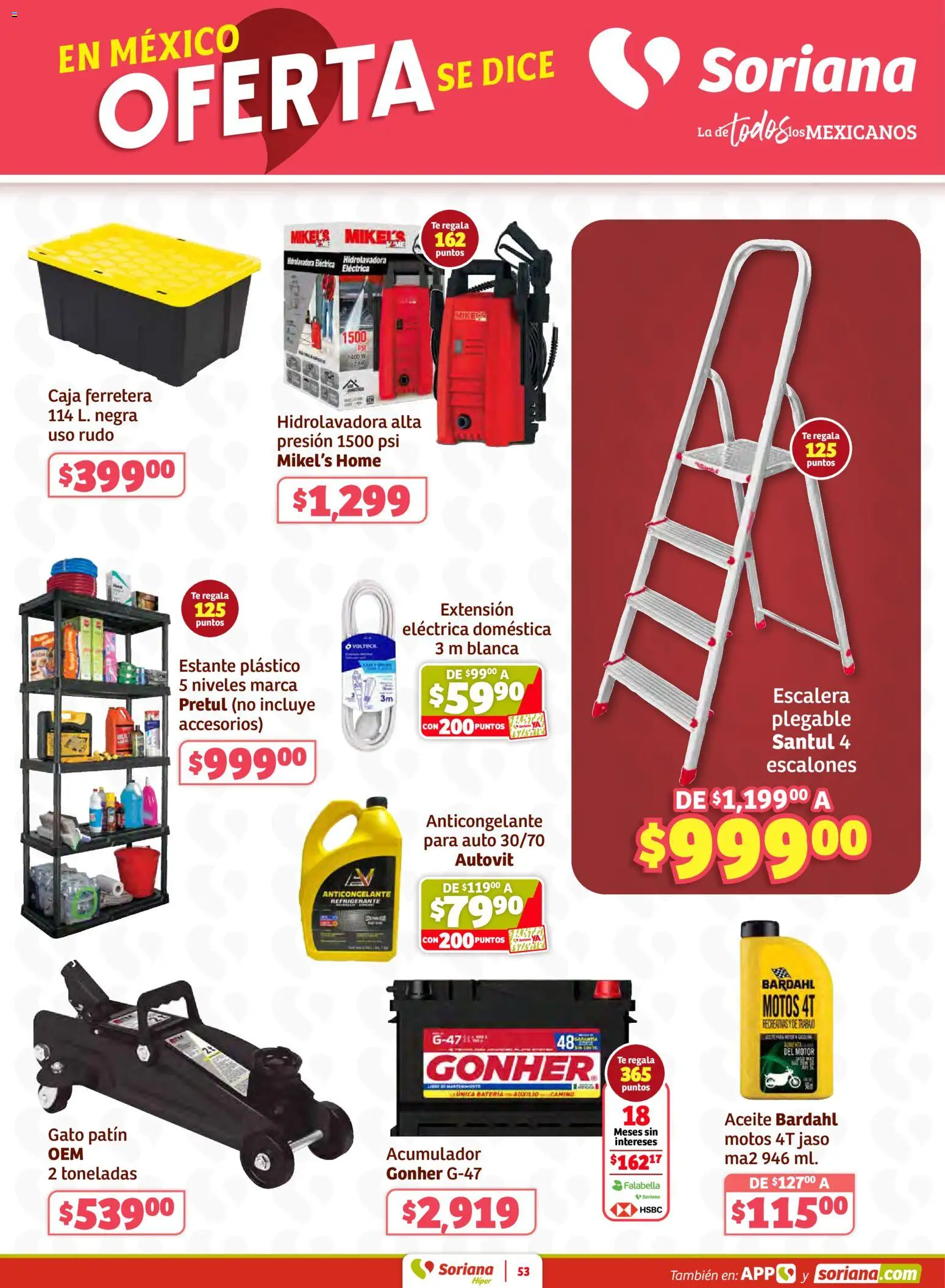 Nuevas ofertas de Soriana válidas en toda la República Mexicana desde el 26.02.2026. ¡Encuentra las mejores ofertas en Soriana - Preciazazaso Híper: Valle de México! | Página: 53 | Productos: Estante, Hidrolavadora, Escalera, Caja