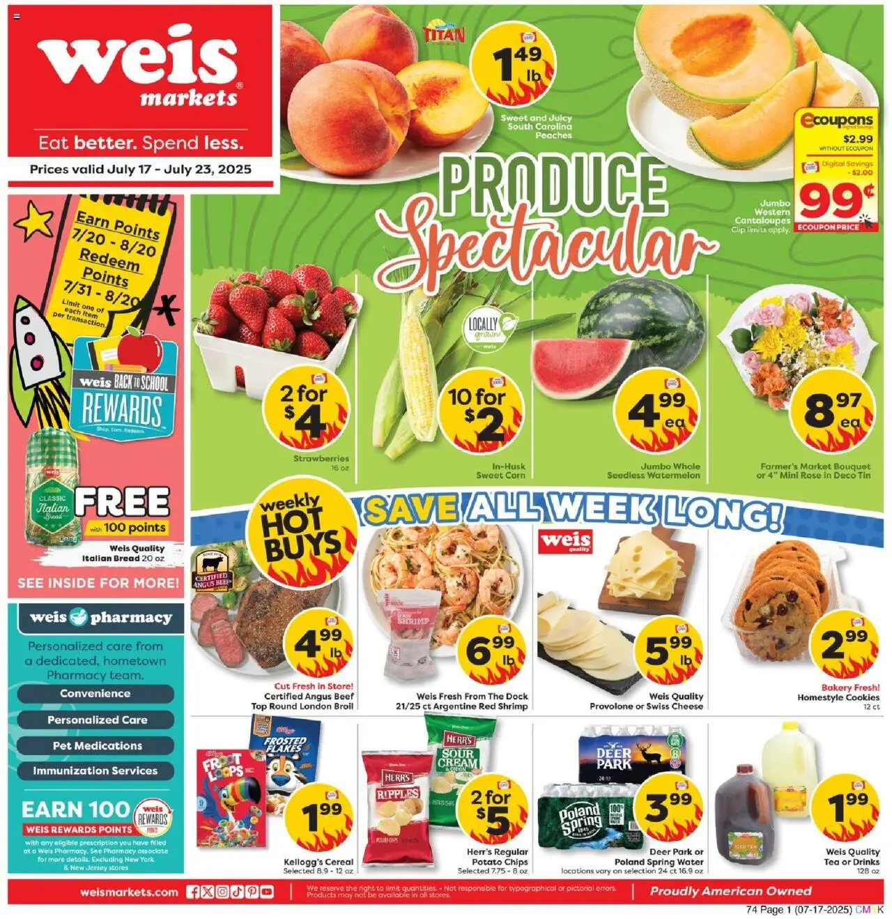 Weis Weekly Circular - DE - valid from 17.07.2025 | Page: 1 | Products: Peaches, Clip, Chips, Watermelon