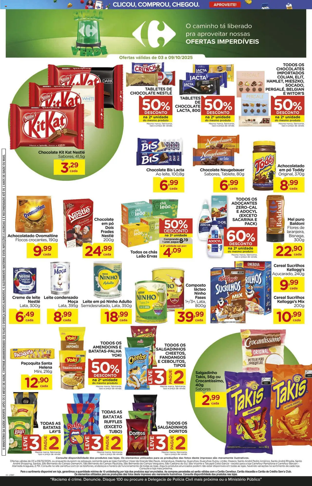 Carrefour Folheto - válido de 03.10.2025 | Página: 8 | Produtos: Amendoim, Chocolate, Salgadinhos, Requeijão