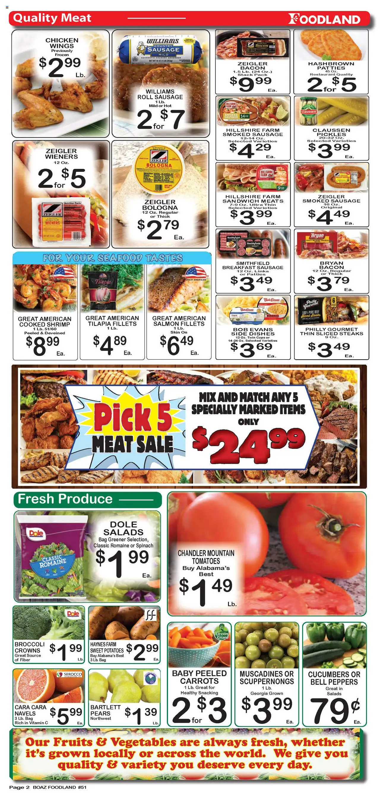 Foodland Weekly Ad - valid from 16.09.2025 | Page: 2 | Products: Romaine, Pork, Tomatoes, Seafood