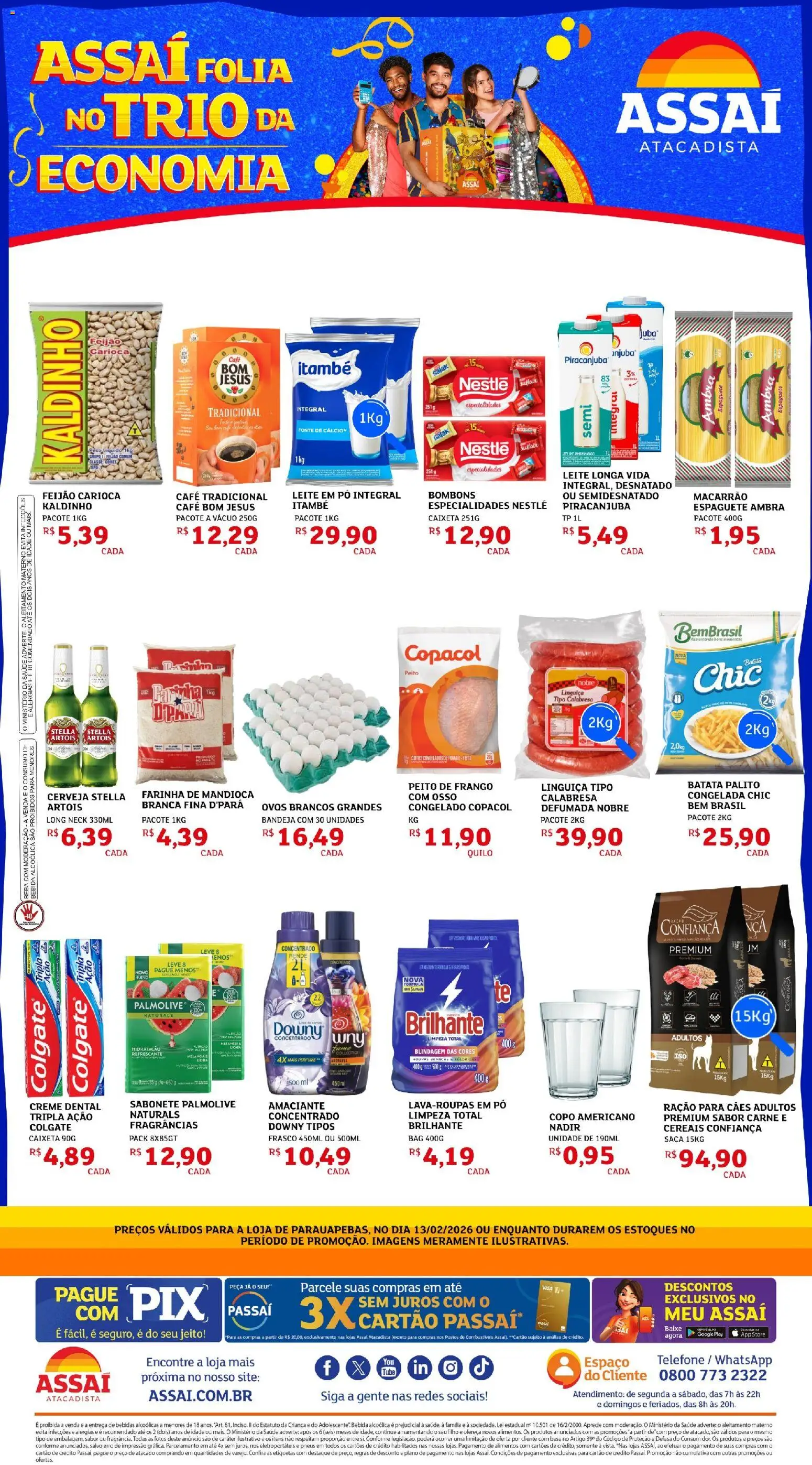 Assaí Atacadista Folheto - válido de 13.02.2026 | Página: 1 | Produtos: Café, Bebida, Creme dental, Leite em pó