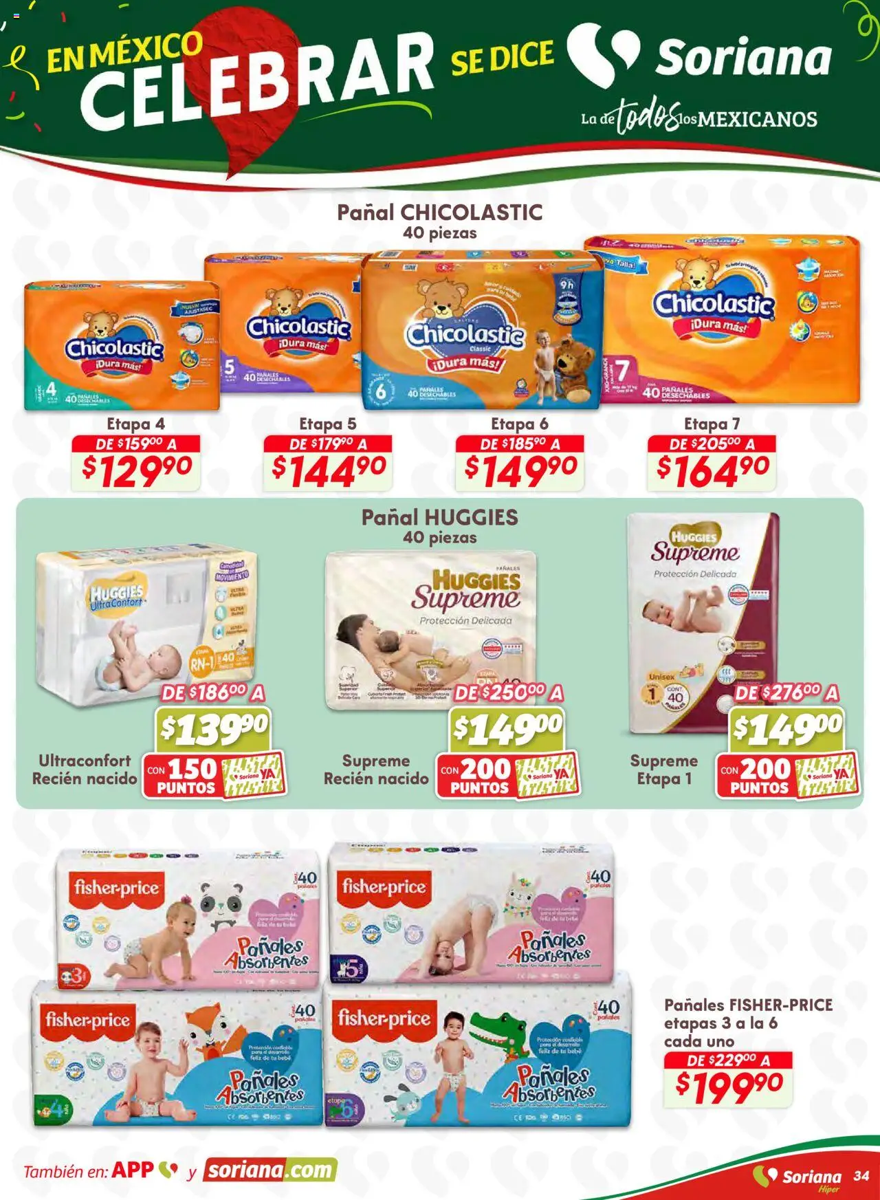 Nuevas ofertas de Soriana válidas en toda la República Mexicana desde el 28.08.2025. ¡Encuentra las mejores ofertas en Soriana - Preciazazaso Híper: Chih, Coah, Dur, NL, SLP, Tamps, Zac! | Página: 34 | Productos: Pañales